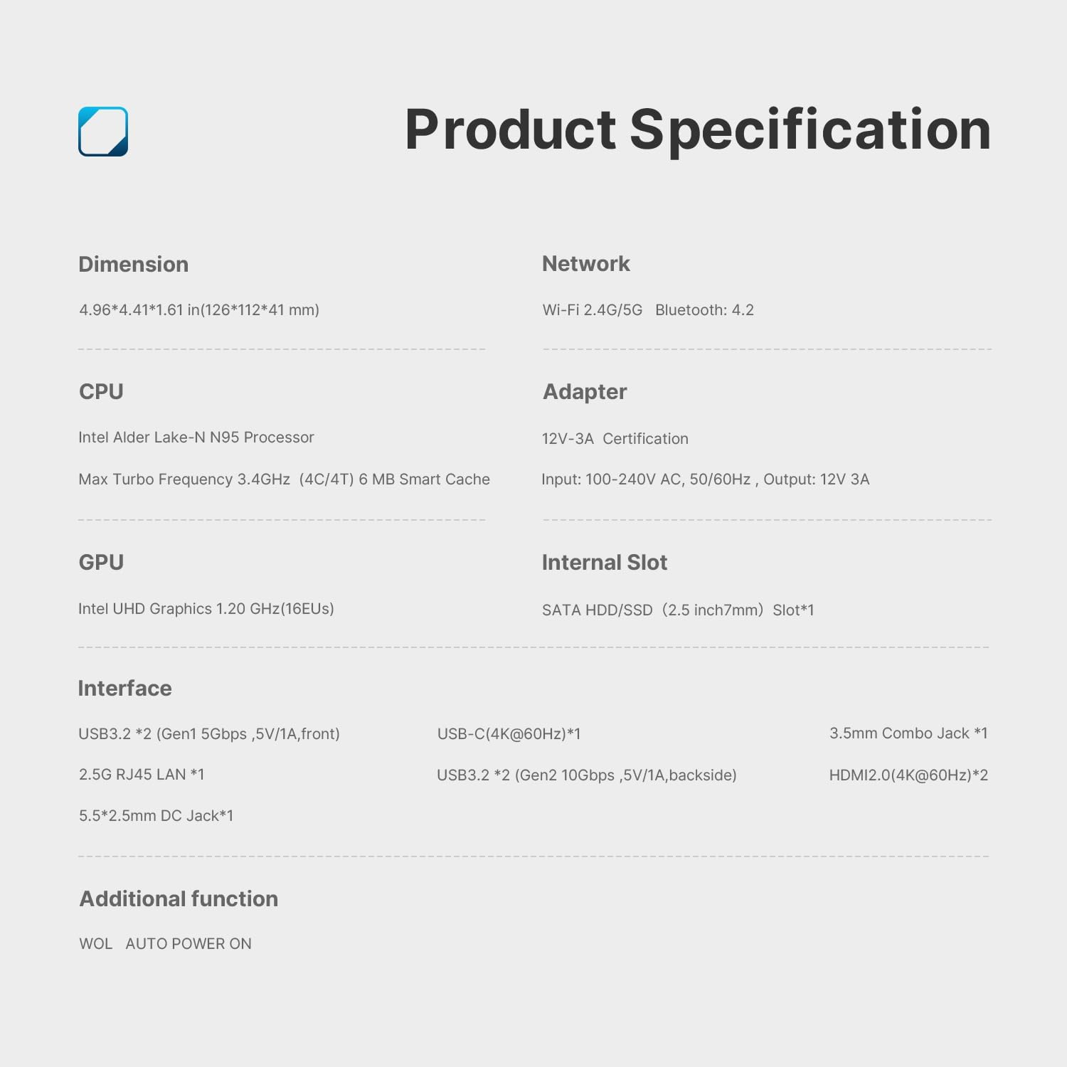BOSGAME N95 Mini PC Intel 12Th Gen CPU 16GB DDR4 3200Mhz RAM 512GB M.2 SSD Windows 11 Computer | 4K Triple Display | USB 3.2 | Wi-Fi | 2.5G LAN | Full Function USB-C (Data/Pd 3.0/DP) image number 4