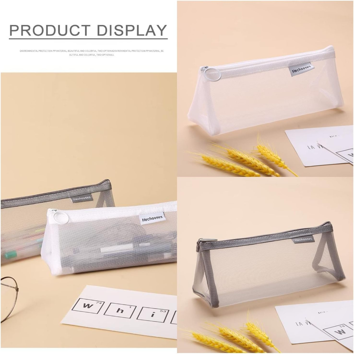 Mesh Cosmetic Bag Portable Clear Makeup Bags Mesh Zipper Pouch for Home Office Travel Accessories Organizer (2PCS White & Grey), Triangle-White-Grey-Black, S, [Value Pack] Package Includes 3 - Black And Grey image number 7