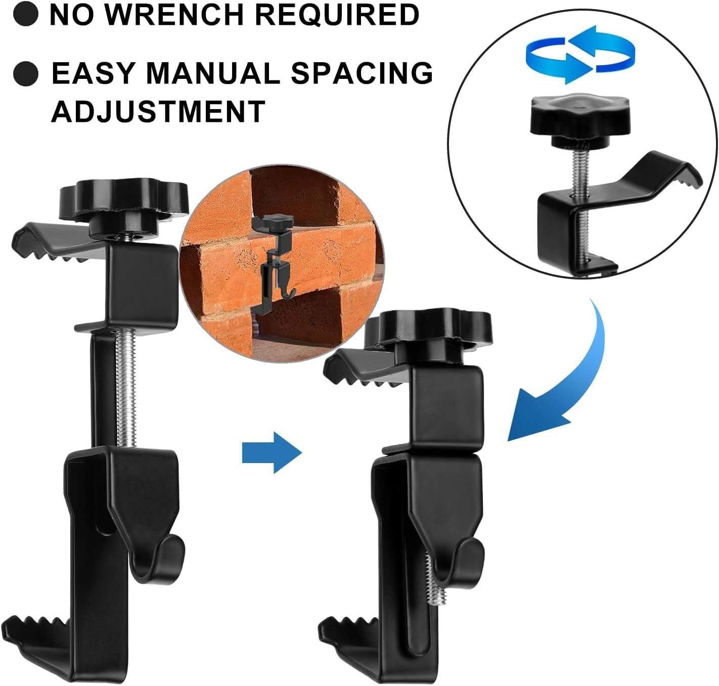 Yharnamite 6 Pcs Brick Hanger Clamp, Adjustable Brick Hooks Heavy Duty Stainless Steel Brick Hanger, No Drill, Nail Holes, Screws, Brick Wall Clips for Outdoor Hanging Pictures