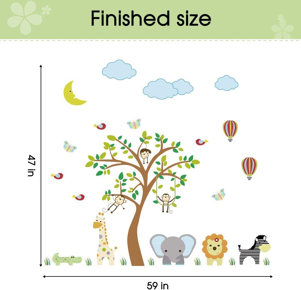 Supzone Jungle Animal Wall Stickers Monkey Tree Wall Decals Elephant Giraffe Zebra Vinyl Forest Animal Wall Stickers DIY Removable Home Decoration Baby Nursery Girl Boy Kids Room Wall Decor image number 4