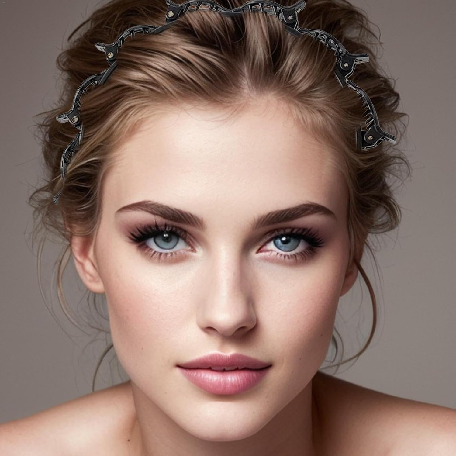 Pack of 2 Headband with Clips, Butterfly Clip Headband, Headband Clip, Double Bangs Hairstyle Hairpin, for All Hair Types and Hairstyles (Black and Brown) image number 2