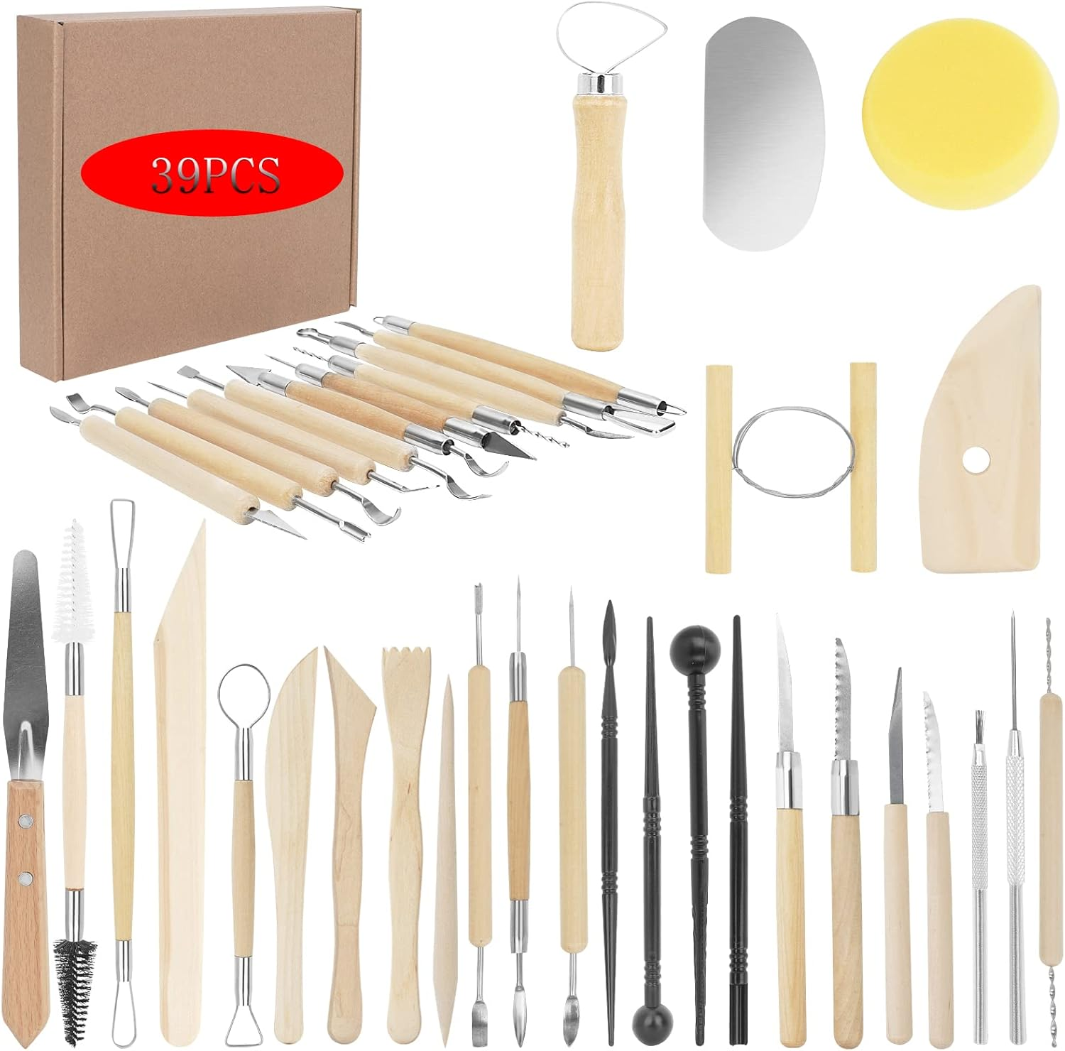 Pottery Clay Sculpting Tools for Polymer, Yagugu 19Pcs Basic Wood Ceramics Carving Tool Supplies Kit Accessories for Kids, Adults and Artists Modeling Shaping Building for Art&Craft