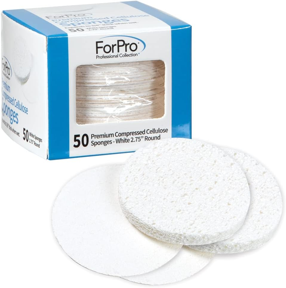 Forpro Premium Compressed Facial Sponges, 50-Count Cellulose Sponges for Facial Cleaning, Exfoliating and Makeup Removal, 2.75" Round, White