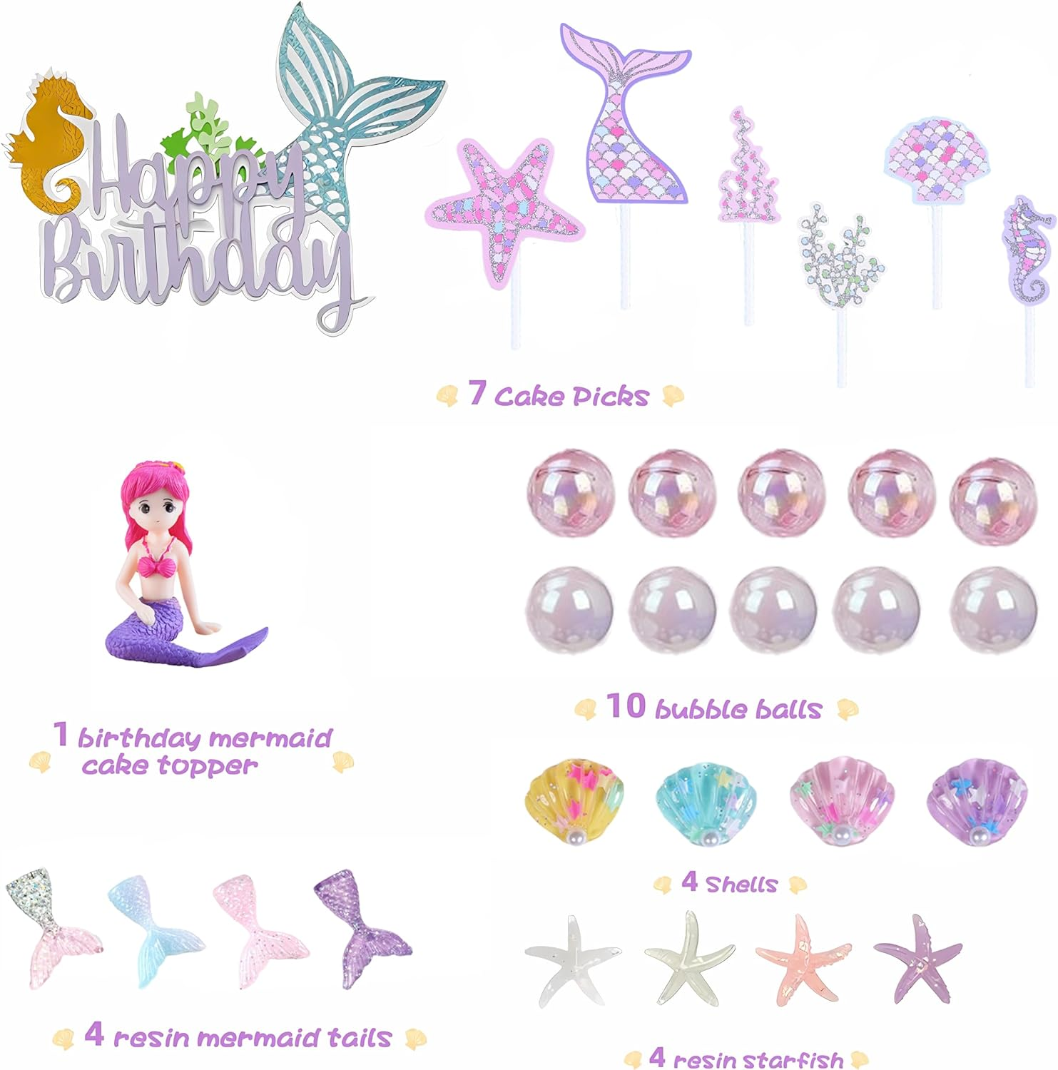 ZANZER 30 PCS Mermaid Cake Topper for Girls under the Sea Ocean Theme Mermaid Cake Decorations Kids Birthday Party Supplies Birthday Cake Topper (Mermaids Cake Toppers) image number 6