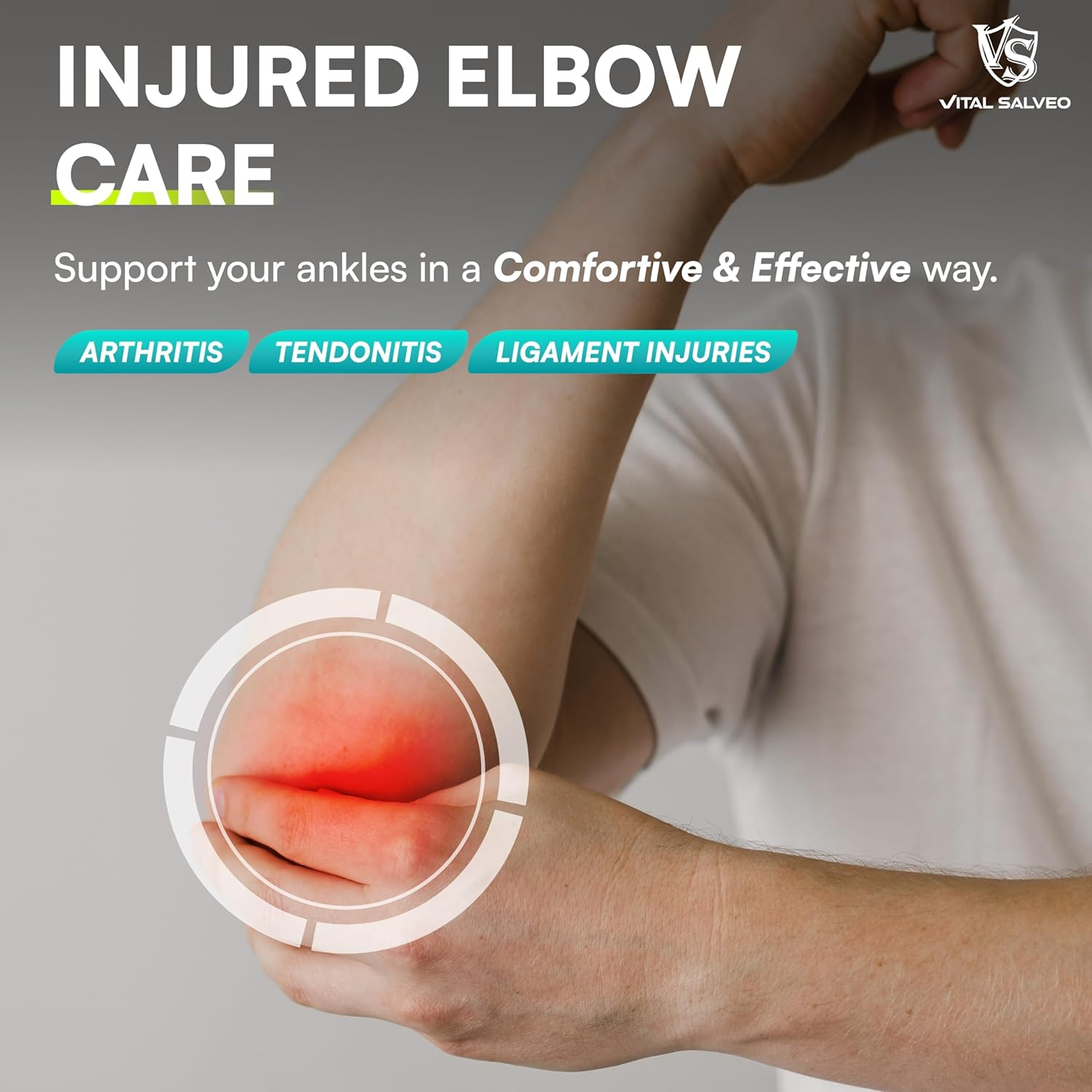 Vital Salveo- Medical Recovery Compression Support Elbow Sleeve/Brace,Germanium & Bamboo Charcoal ,Joint Pain Relief for Tendonitis, Golf, Tennis Elbow , Arthritis, Protection , Athletic, Workouts, Fitness (1 PC) (XXL) image number 2