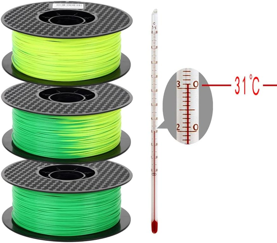 Color Change PLA Filament Green to Yellow PLA Filament 1.75 Mm 1KG Spool 3D Printer Filament FDM 3D Printing Material Color Changing Filament with Temperature CC3D