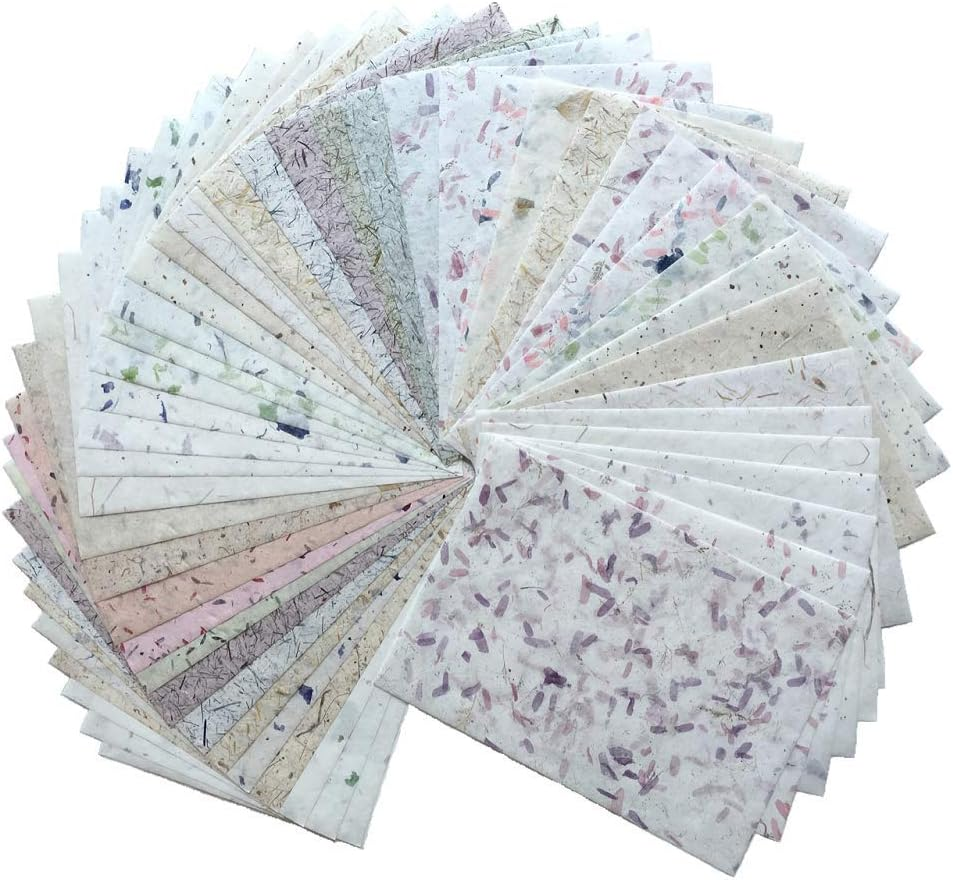 8.5X12 Inches Mulberry Paper Sheet Design Craft Hand Made Art Tissue Japan Origami Washi Wholesale Bulk Sale Unryu Suppliers Thailand Products Card Making Paper with Dried Leaves 60 Sheets image number 3