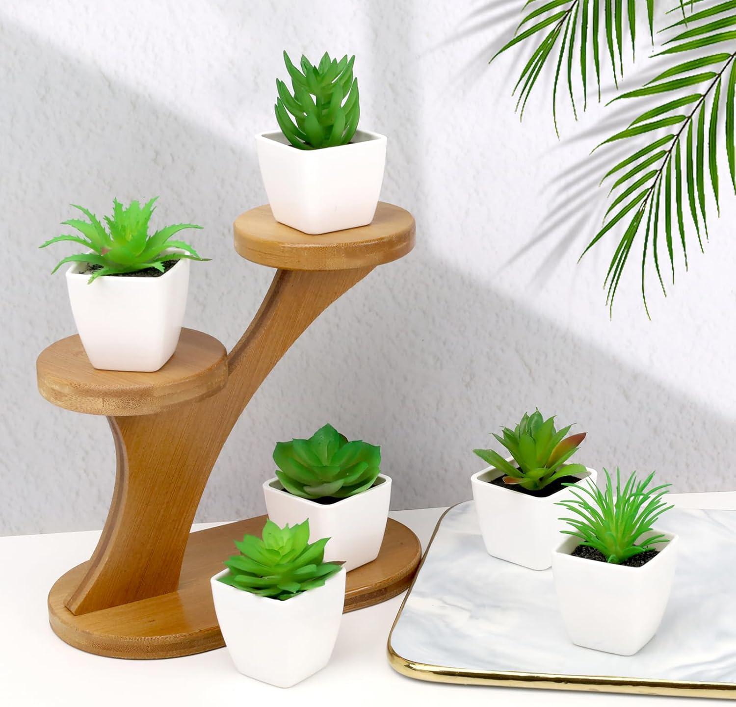 Gresorth 6 Pcs Artificial Succulents Plant Potted Decoration Fake Green Aloe Lotus Model Realistic Mini Bonsai Ornament Home Bathroom Bedroom Windowsills - A-6 Set image number 4