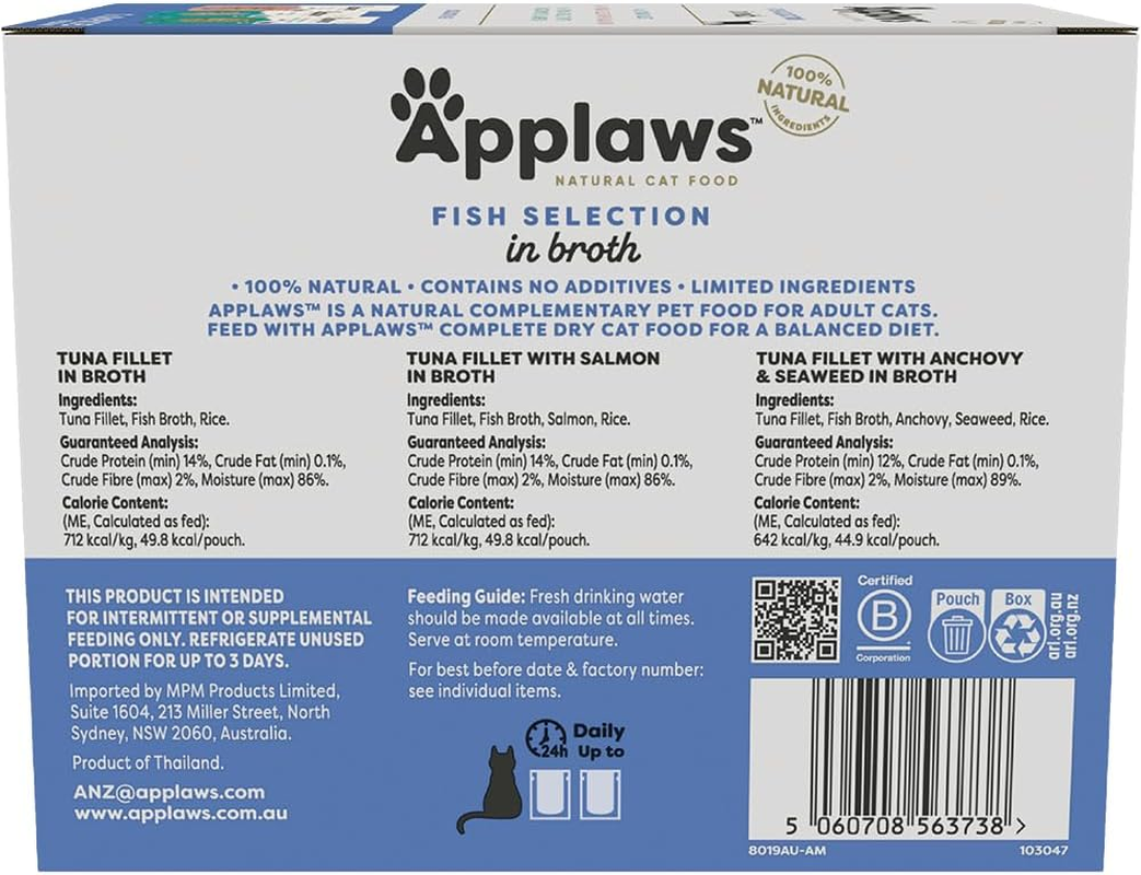 Applaws Mixed Variety Fish Selection in Broth Pouch 100% Natural Wet Cat Food 70G (Pack of 48) image number 1
