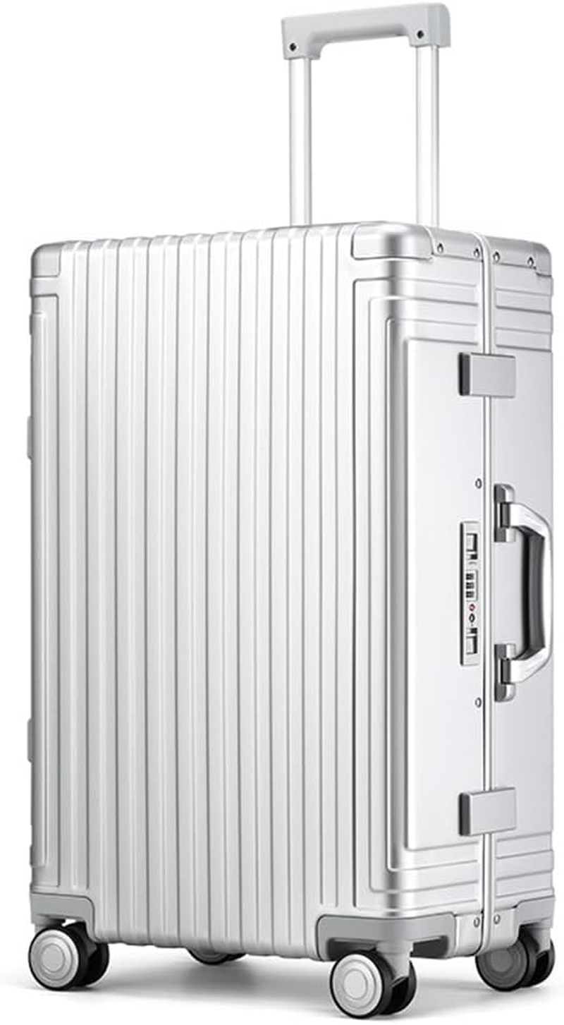 ANNI RIEL All Aluminum Hardshell Luggage, Airline Approved Zipperless Hardside Carry on Suitcase with Spinner Wheels, Checked Aluminium Luggage Metal Rolling Luggage Case for Travel, Business, Black,