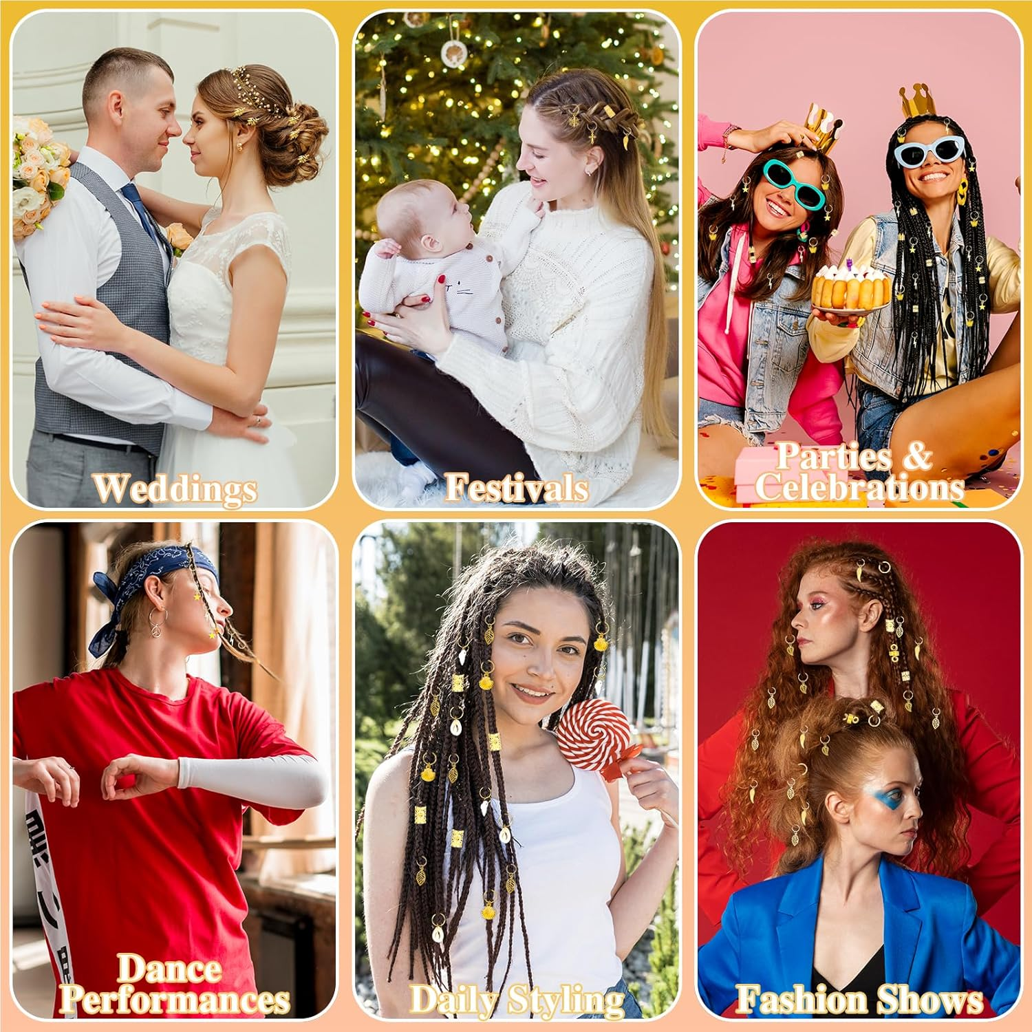 Pack of 362 Gold Hair Accessories, 20 Designs Dreadlocks Jewellery Rings, Adjustable Golden Hair Accessories for Braids with Hair Rings, Hair Spiral Clips, Charms, Ideal for DIY, Festival, Braiding image number 6