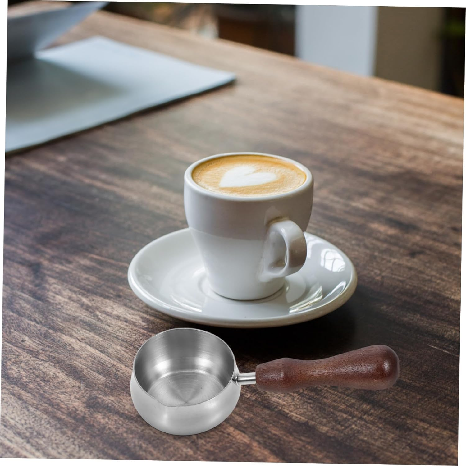 IMIKEYA Stainless Steel Butter Warmer Pan with Wooden Handle Small Milk Jug Espresso Cup Pour Spout for Coffee Frothing and Milk Heating Multifunctional Breakfast Pot image number 3