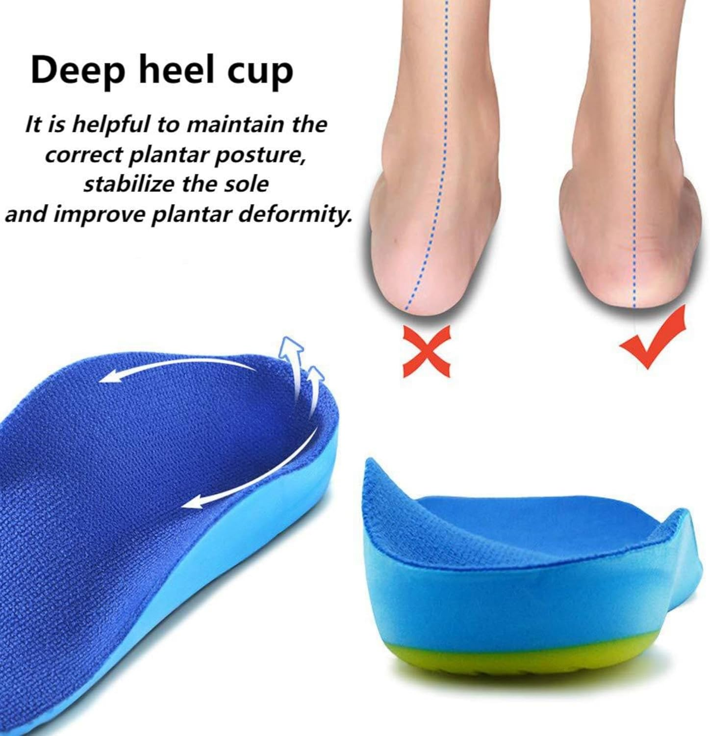 2 Pairs Arch Support Orthotic Insoles | Heavy Duty Arch Support for Plantar Fasciitis & Flat Feet | PU Foam + Gel Heel Cups | Work Boot/Sports/Running Inserts (Blue) (L（EU43-45）)