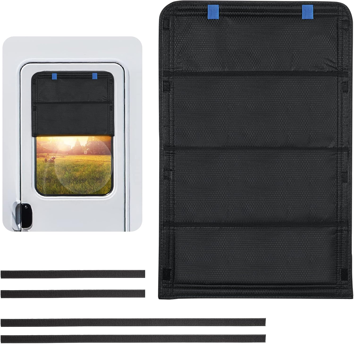 Funomo RV Door Window Shade, 27 X 18 Inch Foldable Magnet Blackout Cover, Winnebago Itasca Sunova Class a Enter Door Window Cover, UV Rays Protection Waterproof Oxford (Black)