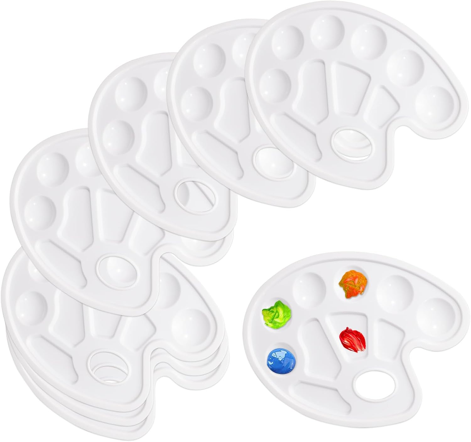 ASTIMESA 8 Pcs Paint Palette with Thumb Hole & 10 Wells, Oil Watercolor Painting Palette Tray, White Paint Trays for Painting, Paint Mixing Palette Holder for Artist Art Supplies (Oval)