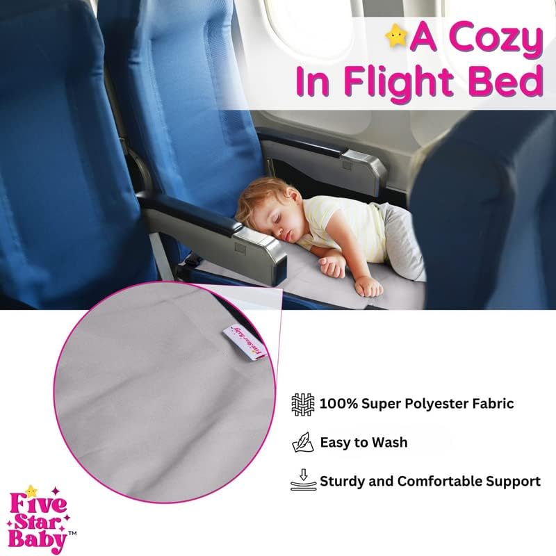 FIVESTARBABY Toddler Airplane Bed - Ultimate Travel Essential | Portable Airplane Seat Extender for Kids (12-36 Months) | Grey Velvet & Polyester image number 2