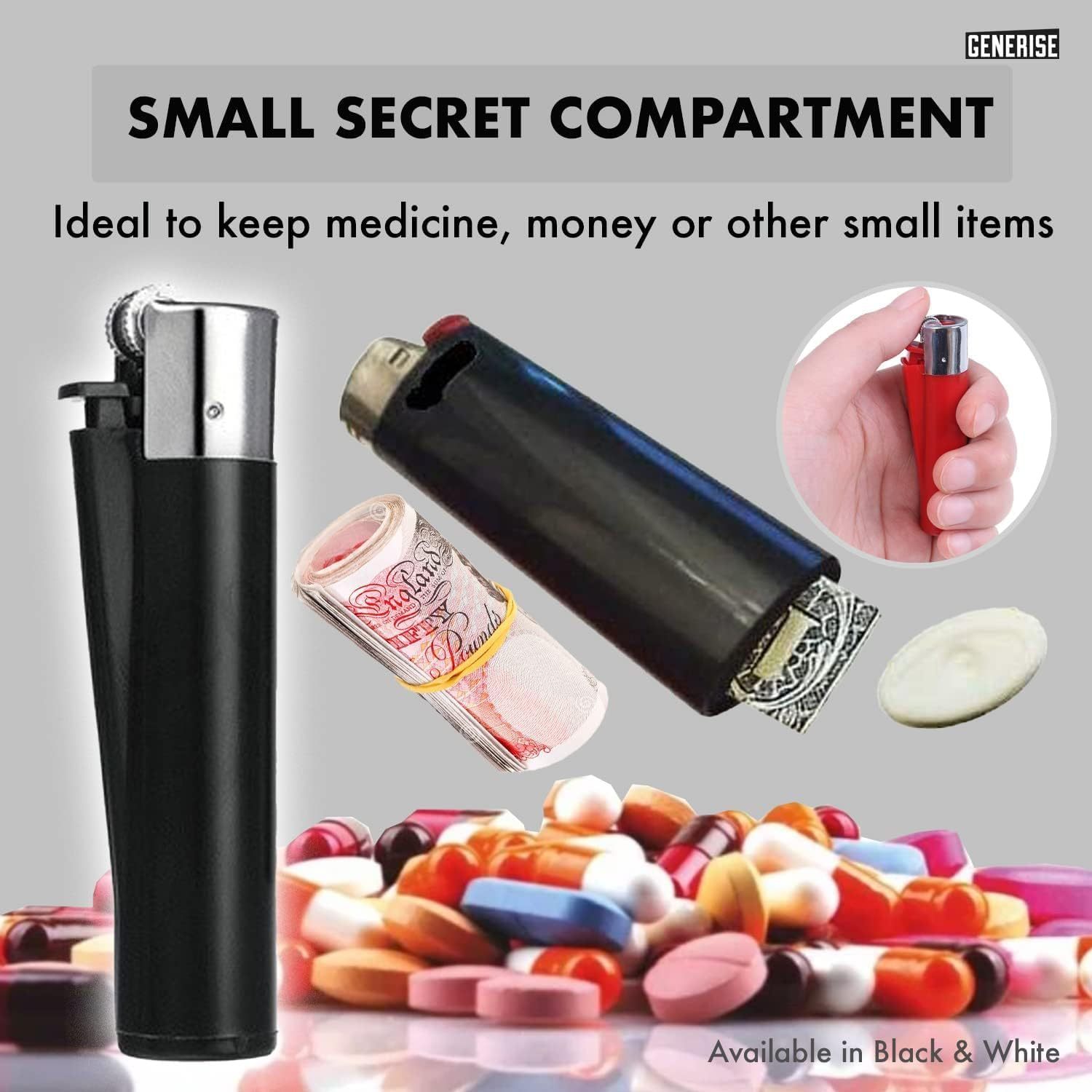Genrise Stash Lighter Secret Stash Diversion Lighter with Hidden Storage Secret Compartment Safe for Diversion and Hiding Private Items at Home, Festivals, Car, Travel Etc (Black) image number 2
