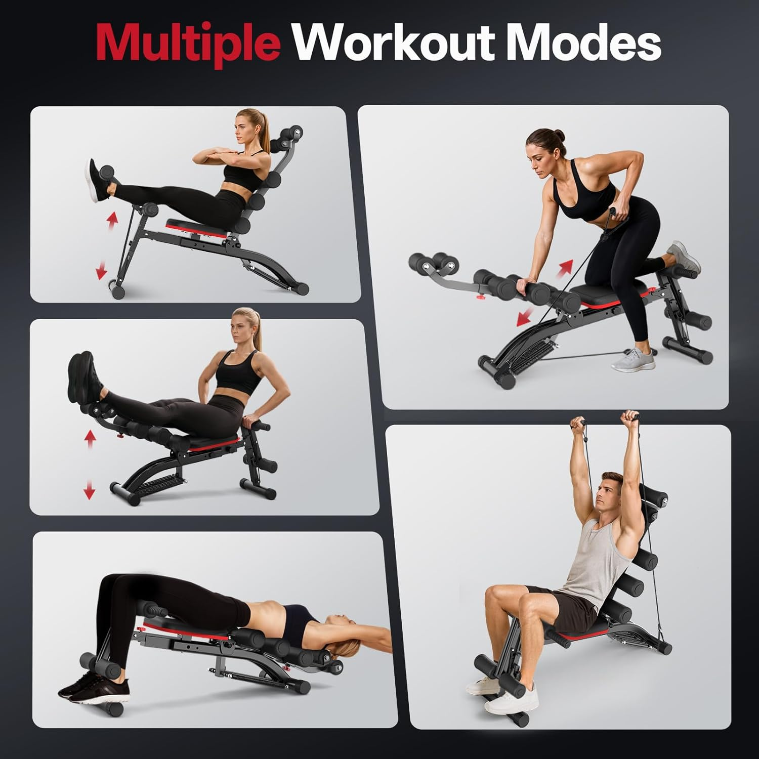 PASYOU Ab Machine Sit up Exercise Equipment with Resistant Bands,Foldable Multi-Functional Adjustable Abdominal Trainer,135Kg Weight Capacity Bench for Home Gym,Full Body Exercise Chair image number 1