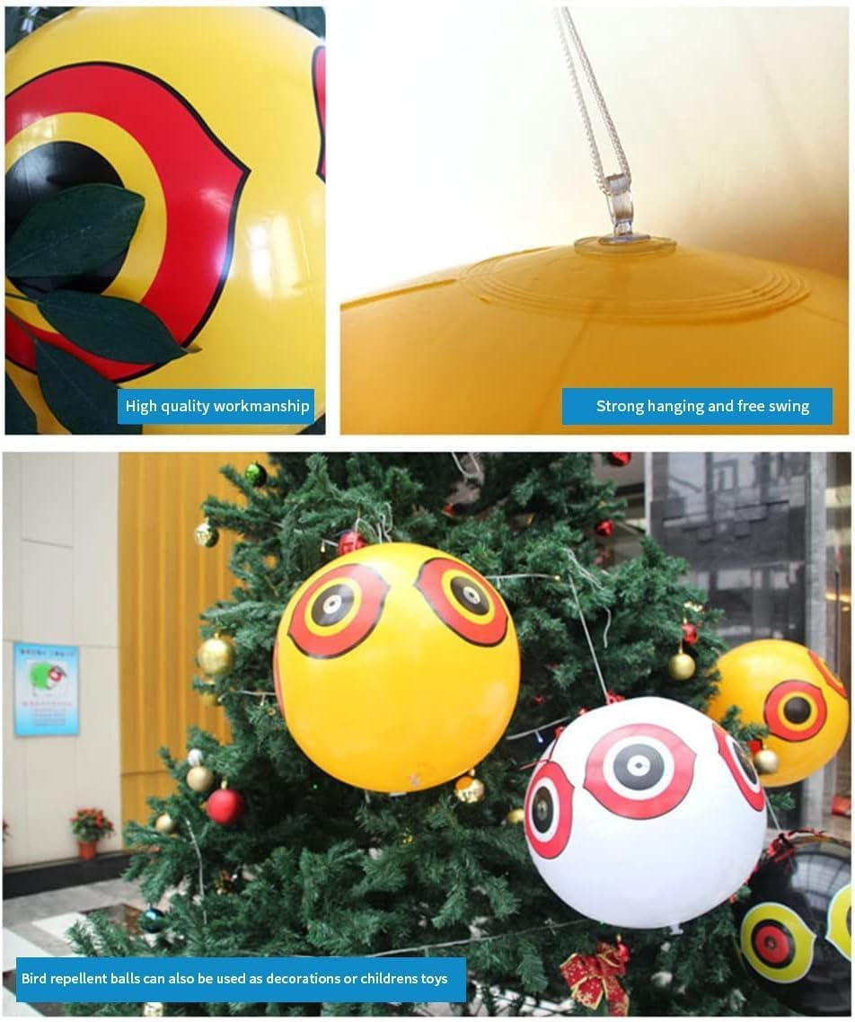 3 Pack Bird Deterrent Eye Balloons, Reflective Bird Scarers with Eye Stickers, Hanging Bird Repellent Ball, Inflatable Balloons Pigeon Deterrent for Gardens(3 Yellow) image number 4