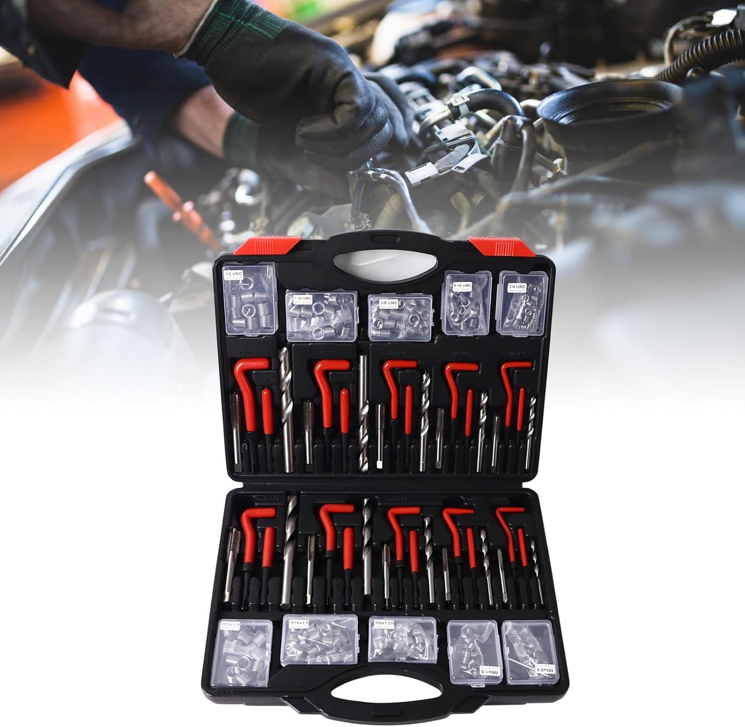 Marhynchus Thread Repair Kit, 261Pcs Set Wire Thread Inserts with Tap Drill Bit and Insertion Tool for Damaged Screws in Automotive Components and High Voltage Switch Equipment image number 1