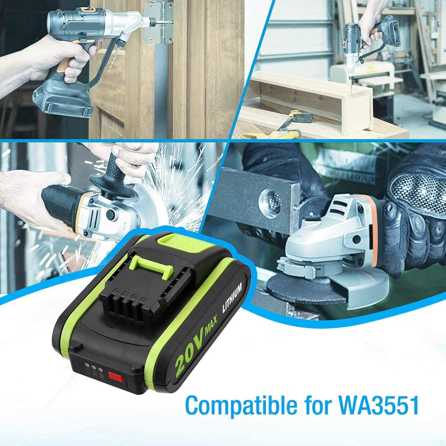 Geelink WA3551 3.0Ah Lithium-Ion Replacement Battery for Worx 20V WA3551 WA3551.1 WA3553 WA3553.2 WA3641 WG629E WG546E WU268 image number 3