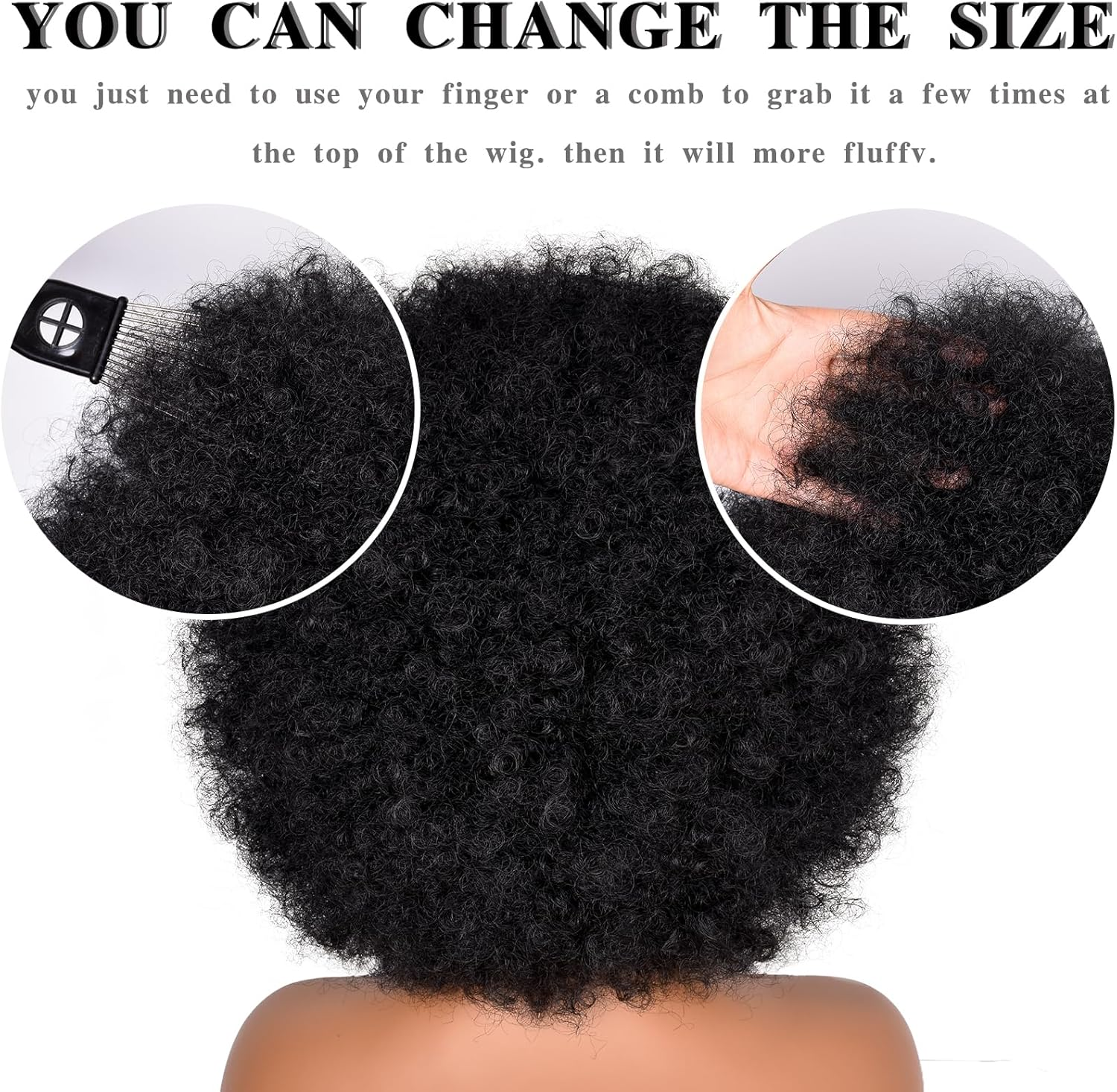 ISAMY 70'S Afro Wigs for Black Women Short Curly Afro Kinky Wig Bouncy Huge Fluffy Puff Wigs Premium Synthetic for Cosplay and Daily (Black) image number 2
