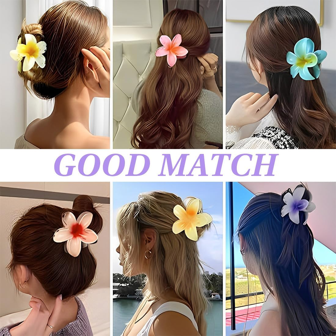 XUZOPIM Pack of 6 Flower Hair Claw Clips for Women, Preppy Flower Hair Clip, Hawaiian Plumeria Hair Clip, Hawaiian Hair Accessories for Thick Hair, Gifts for Women, Teen Girls image number 3