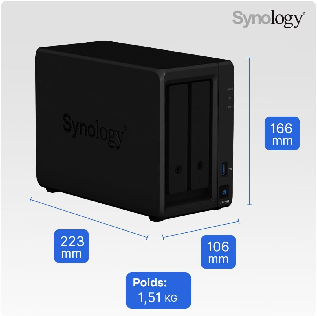 Synology Diskstation DS723+ 2-Bay 3.5" Diskless 2Xgbe NAS (Scalable),Amd Ryzen R1600 Dual Core, 2GB RAM, 1Xusb3, Esata image number 1