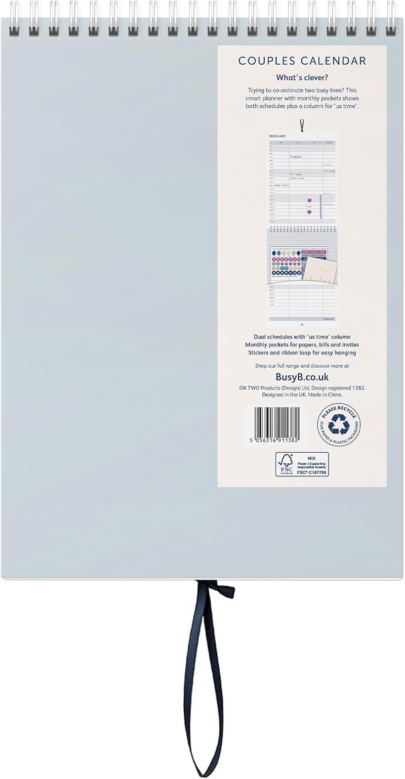 Busy B 2025 Calendar Couples Wall Calendar 2025 - Birds Slim Design with Dual Schedules, Monthly Pockets & Stickers - A5 Hanging Calendar for Shared Planning, Birthdays & Important Dates - Jan to Dec image number 4