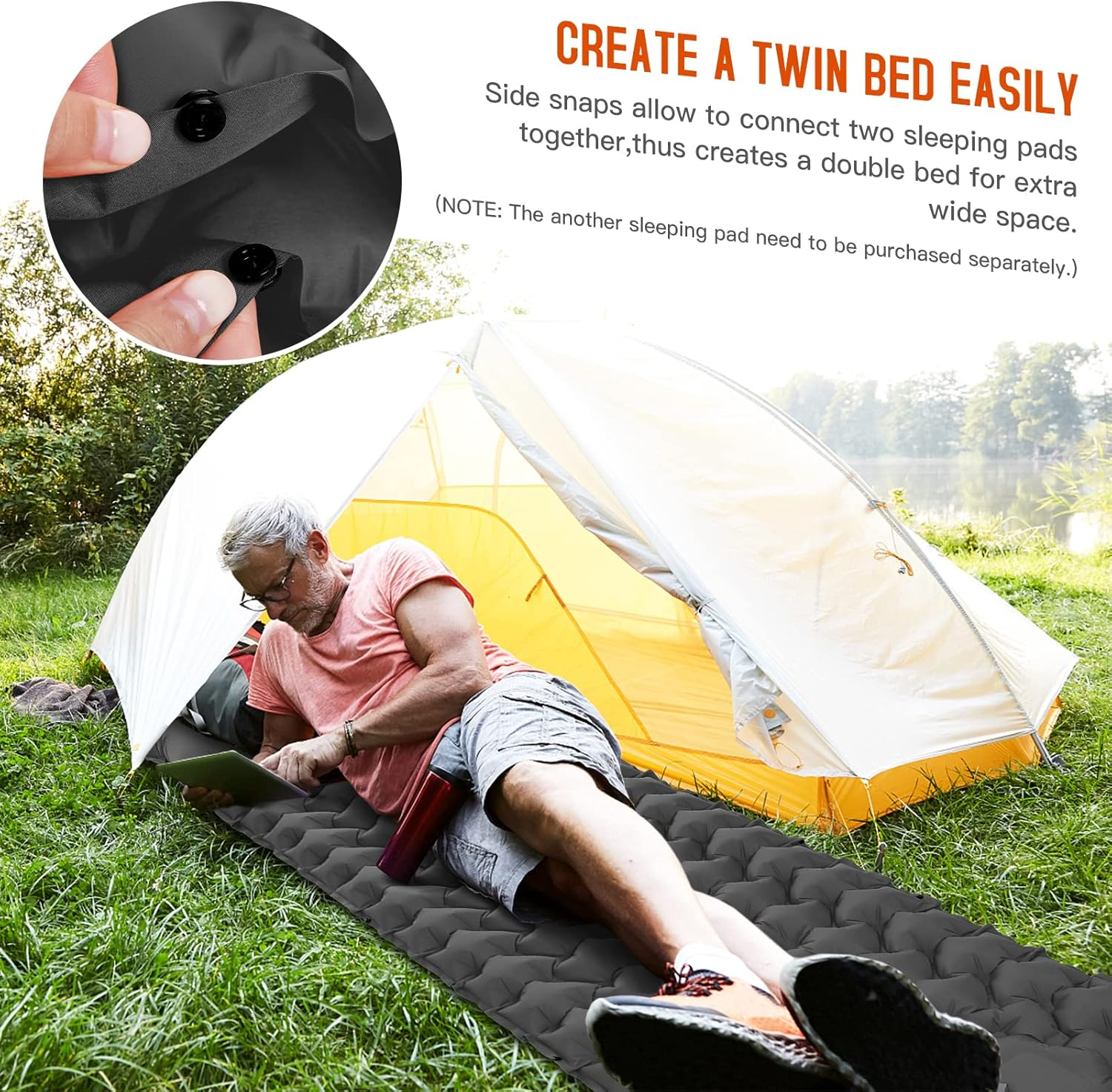 Eacam Sleeping Pad, Ultralight Inflatable Sleeping Pad for Camping, Built-In Pump, Ultimate for Camping, Hiking - Airpad, Carry Bag, Repair Kit - Compact & Lightweight Camping Pad image number 4