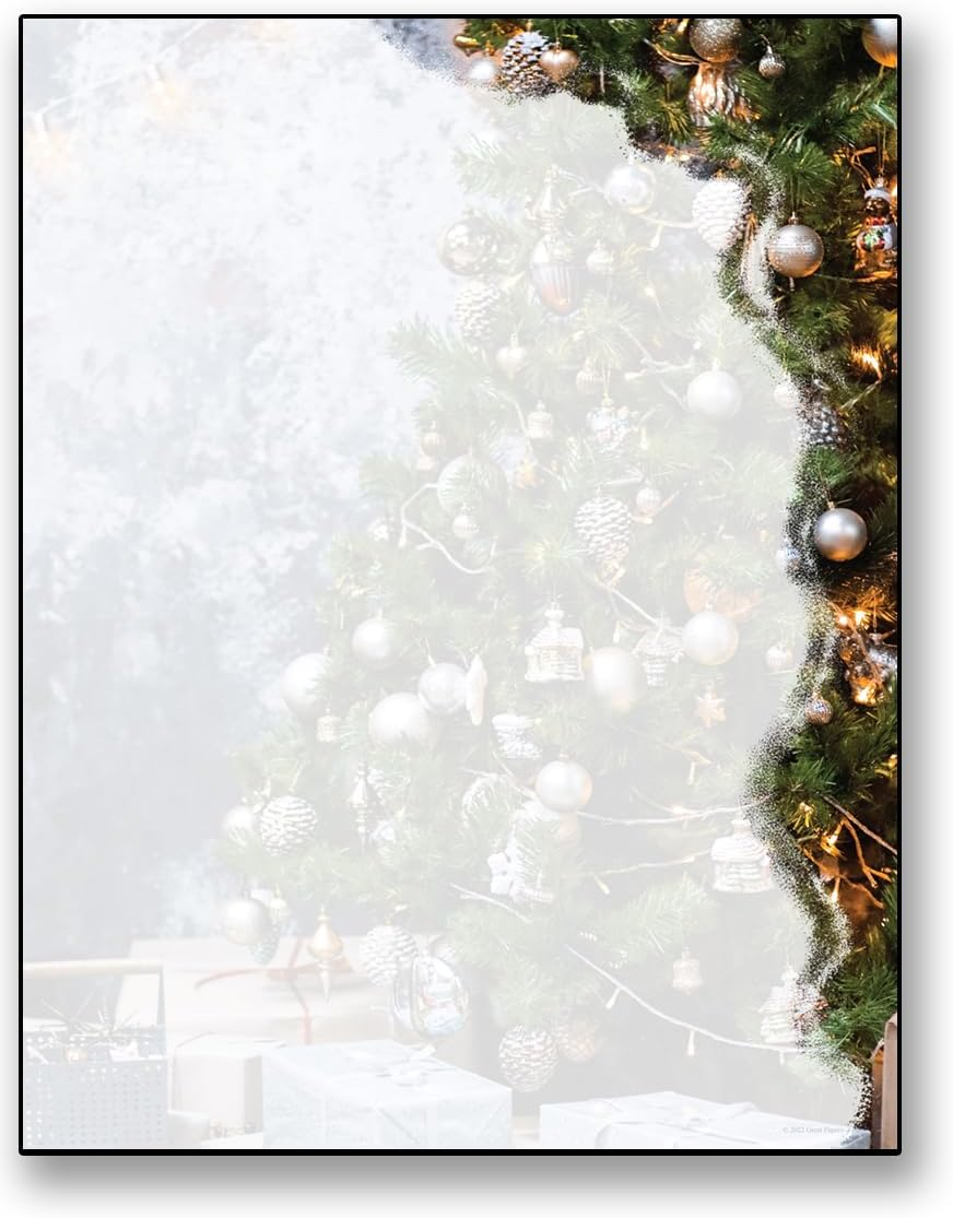 Christmas Corner Holiday Stationery Paper - 50 Sheets Letterhead for Winter & Holiday Events