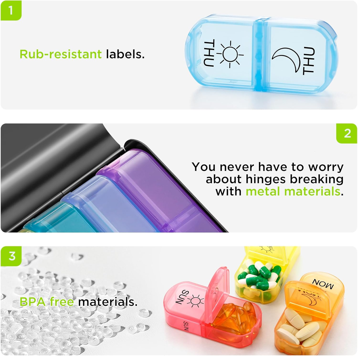 Zannaki Metal XL Weekly Pill Organizer 2 Times a Day, Large Travel Daily Pill Box 7 Day, Portable Week Twice Pill Holder Container, AM PM Pill Case for Medicine Vitamin Medication Supplement, Black - Pink image number 7