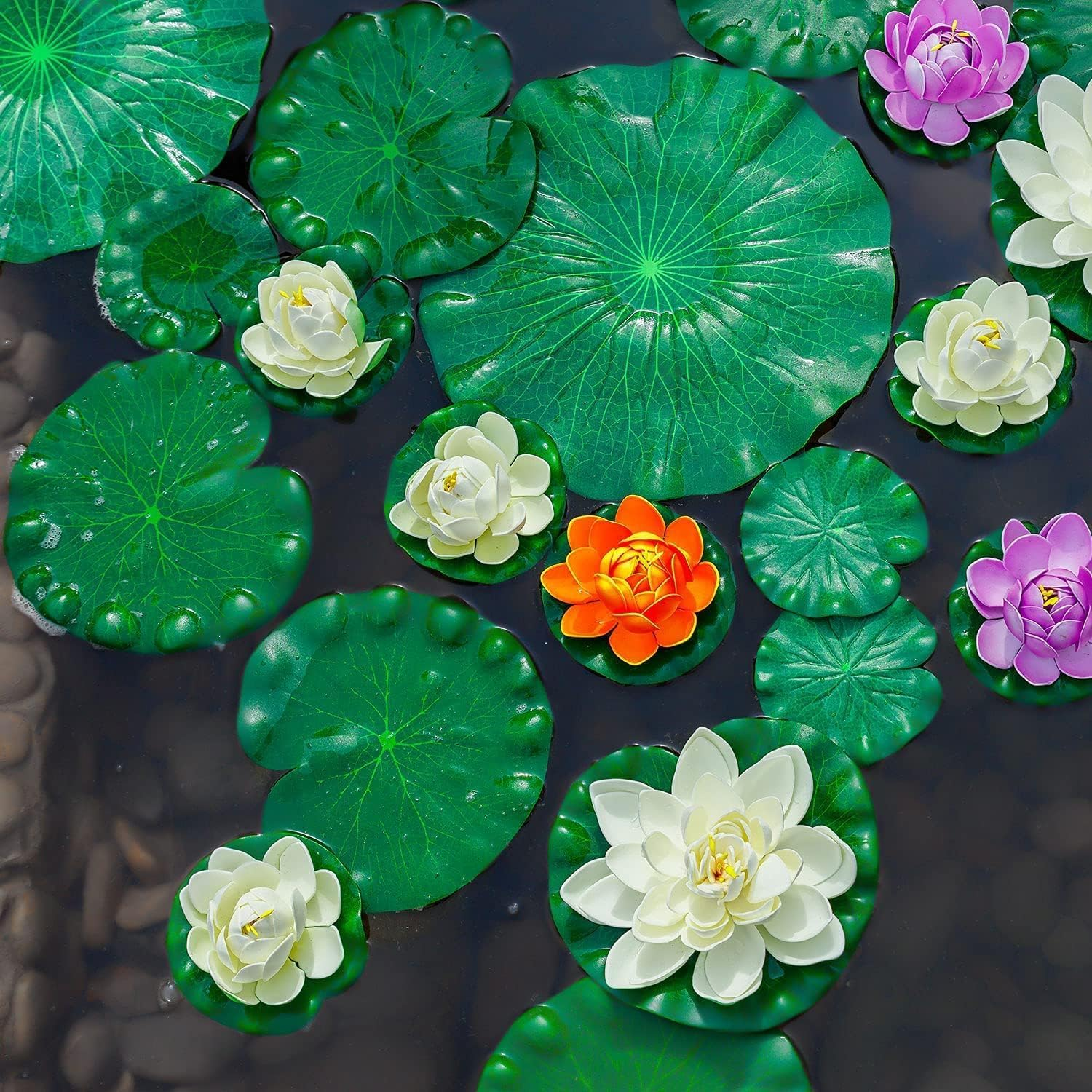 Floating Lily Pads for Ponds, 6Pcs Realistic Lily Pads Leaves Artificial Floating Foam Lotus Leaves Plastic Foam Water Lily Pads Foliage Pond Decor for Pond Pool Koi Fish Patio Aquarium image number 1