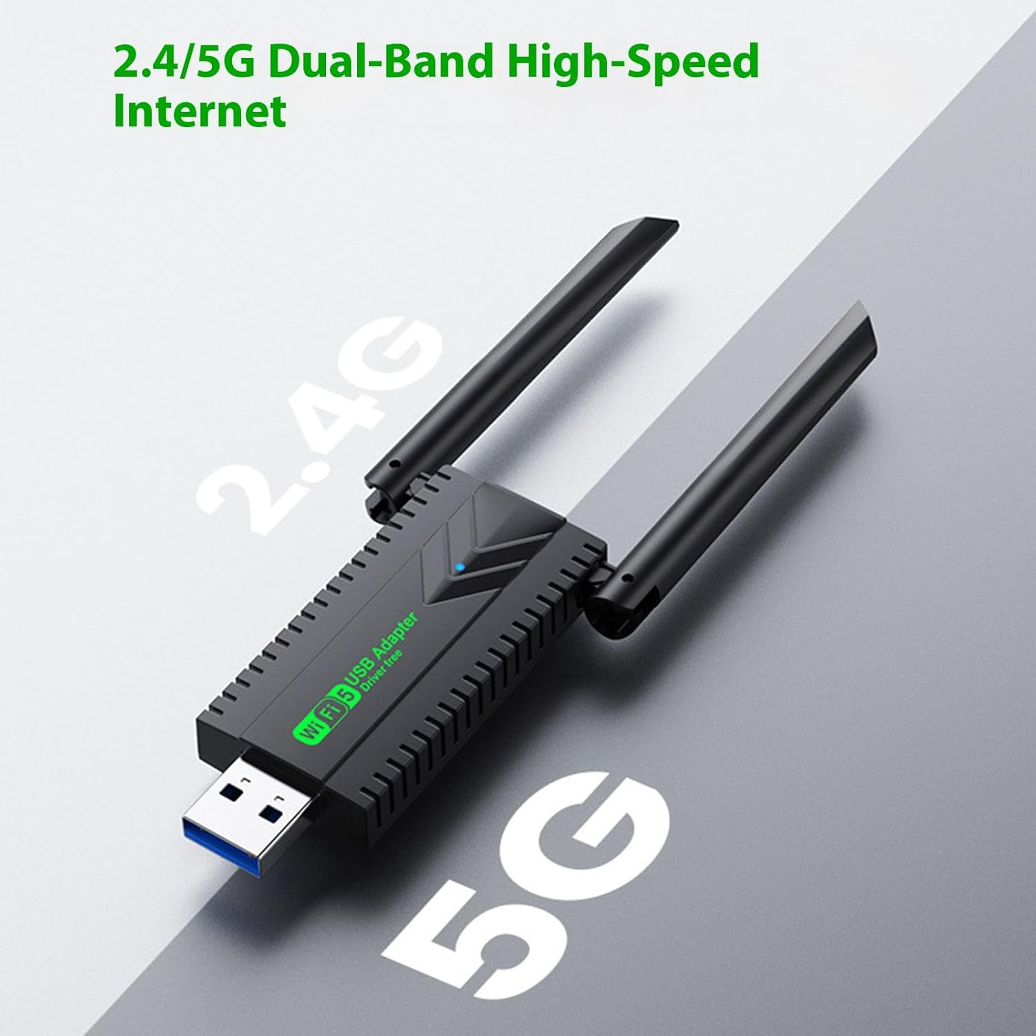 1300Mbps Wifi Adapter, Dual Band 2.4G/5.8G USB 3.0 Wifi Dongle, High Speed Wireless Network Adapter with Instant Plug & Play, Compatible with Windows & Mac OS &ndash; Black image number 1