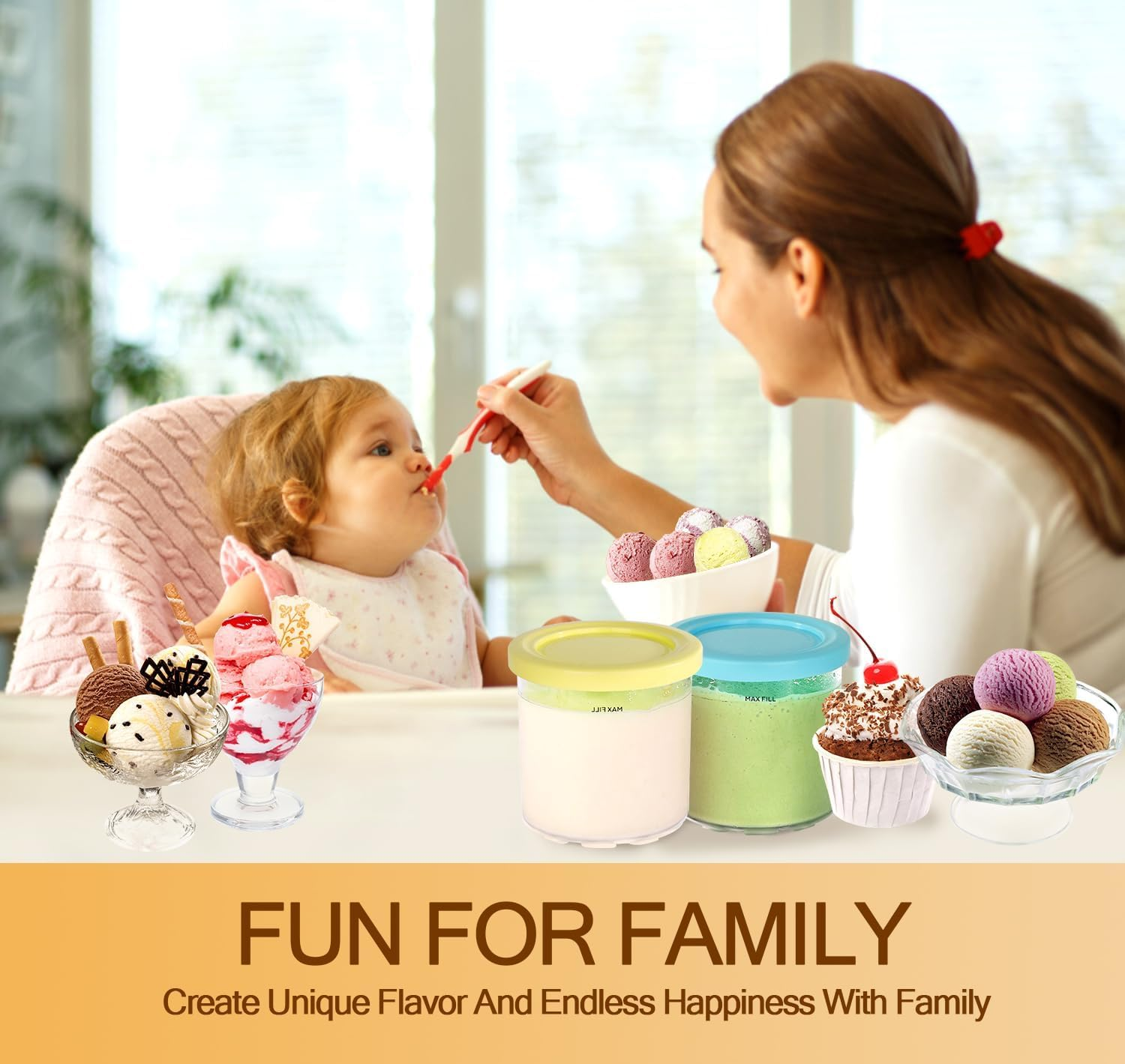 4 Pack Ice Cream Pint Containers, Replacement for Ninja Creami Pints and Lids 16Oz, Compatible with NC299AMZ & Nc300S Series Creami Ice Cream Makers, BPA Free, Dishwasher Safe image number 4