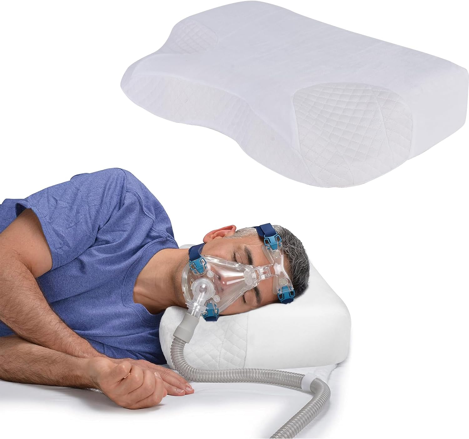 CPAP Pillow for Side Sleepers Stomach Sleepers, Contour Side Sleep Therapy Memory Foam Pillow Supporting Hose and Mask,Reduce Air Leaks & Mask Pressure image number 3