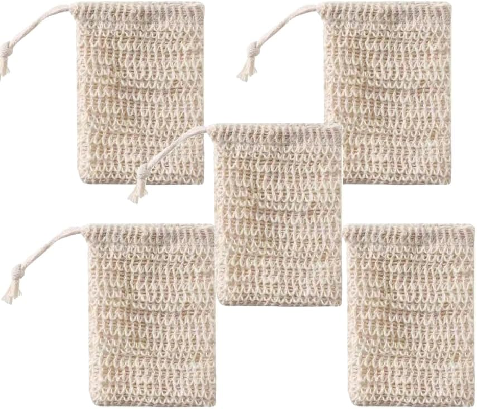 Natural Sisal Soap Saver Bag Zero Waste Mesh Bar Soap Loofah Holder Pouch for Shower (5 Pack Yellow #2) image number 3