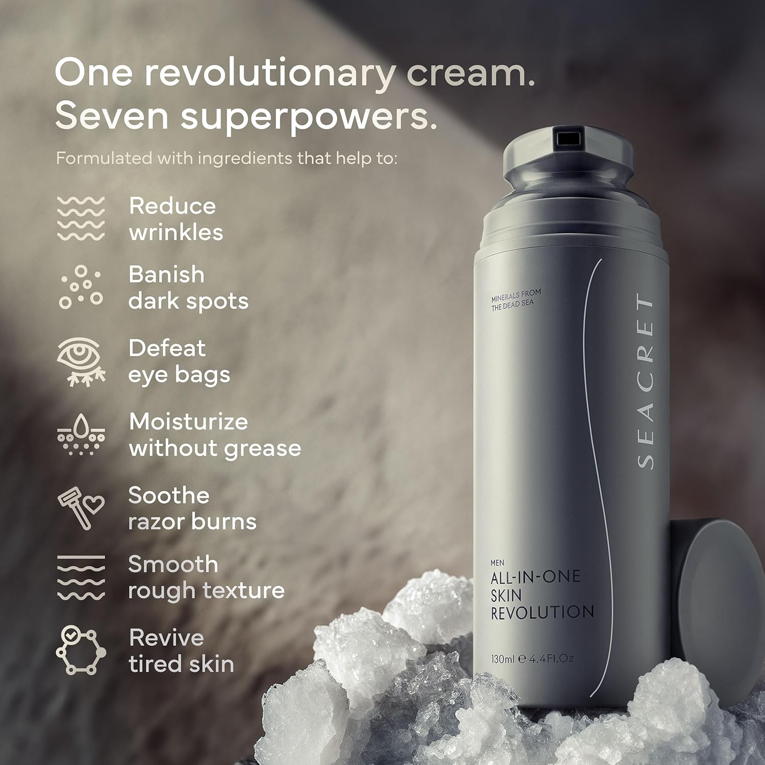 SEACRET Men'S All-In-One Face Cream, 7-In-1 Day & Night Moisturizer, Non-Greasy, Anti-Aging Formula with Dead Sea Minerals to Hydrate Skin and Help Reduce Wrinkles, Dark Spots & Puffiness. 4.4 Fl.Oz. image number 1