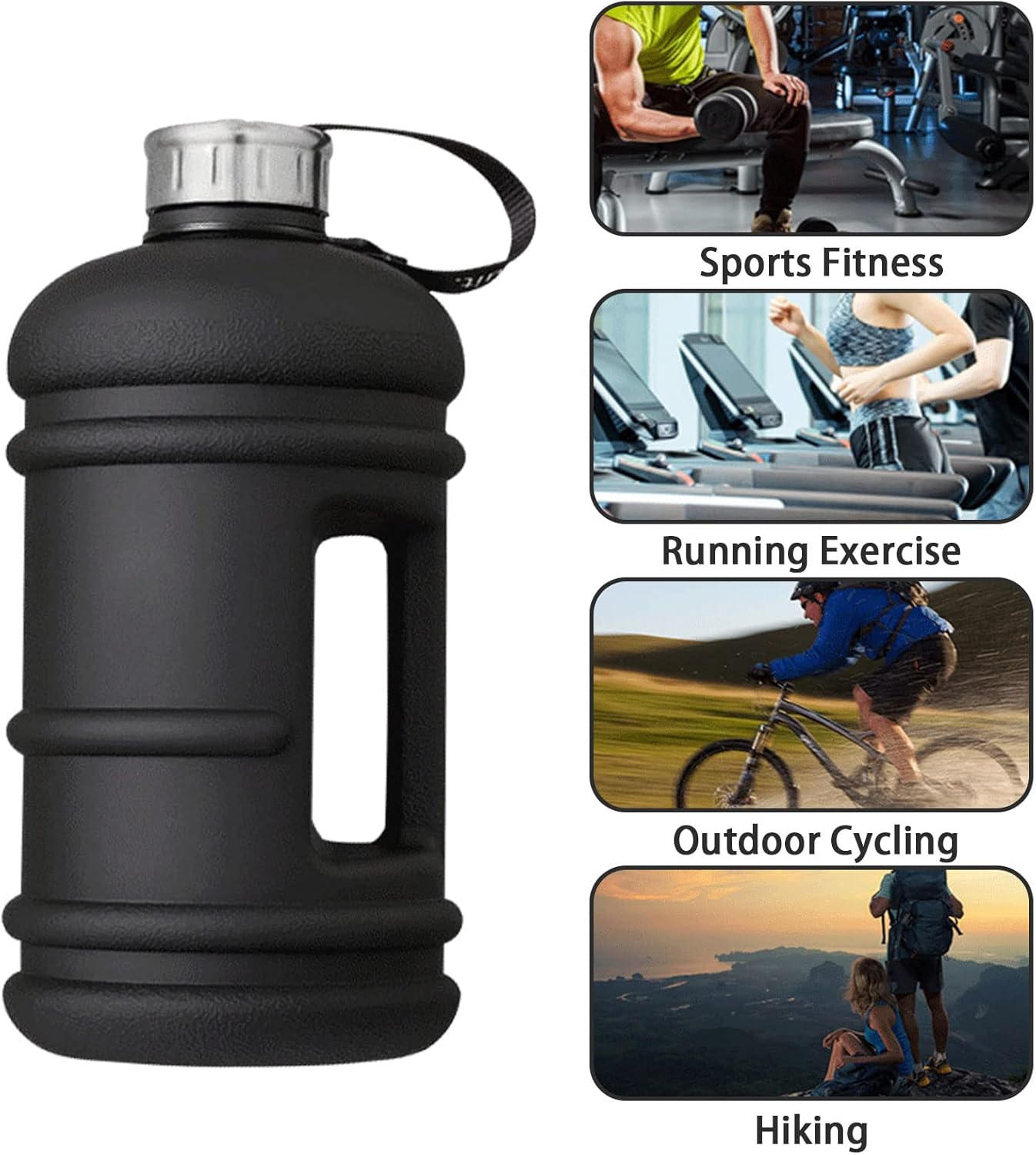 Wesoke 2.2L Half Gallon Water Bottle, 74Oz Black Water Jug with Handle, 2.2 Liter Large Water Bottle Tritan Plastic Big Sports Jug, BPA Free Reusable Leak Proof Gym Drink Container image number 1