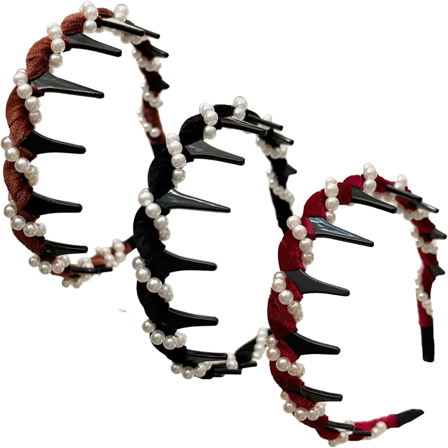 Pack of 3 Vintage High Cranium Artificial Pearl Hairband, Headband Beads for Women, Elegant Headband for Weddings and Special Occasions, Comfortable Design for Daily Use image number 2