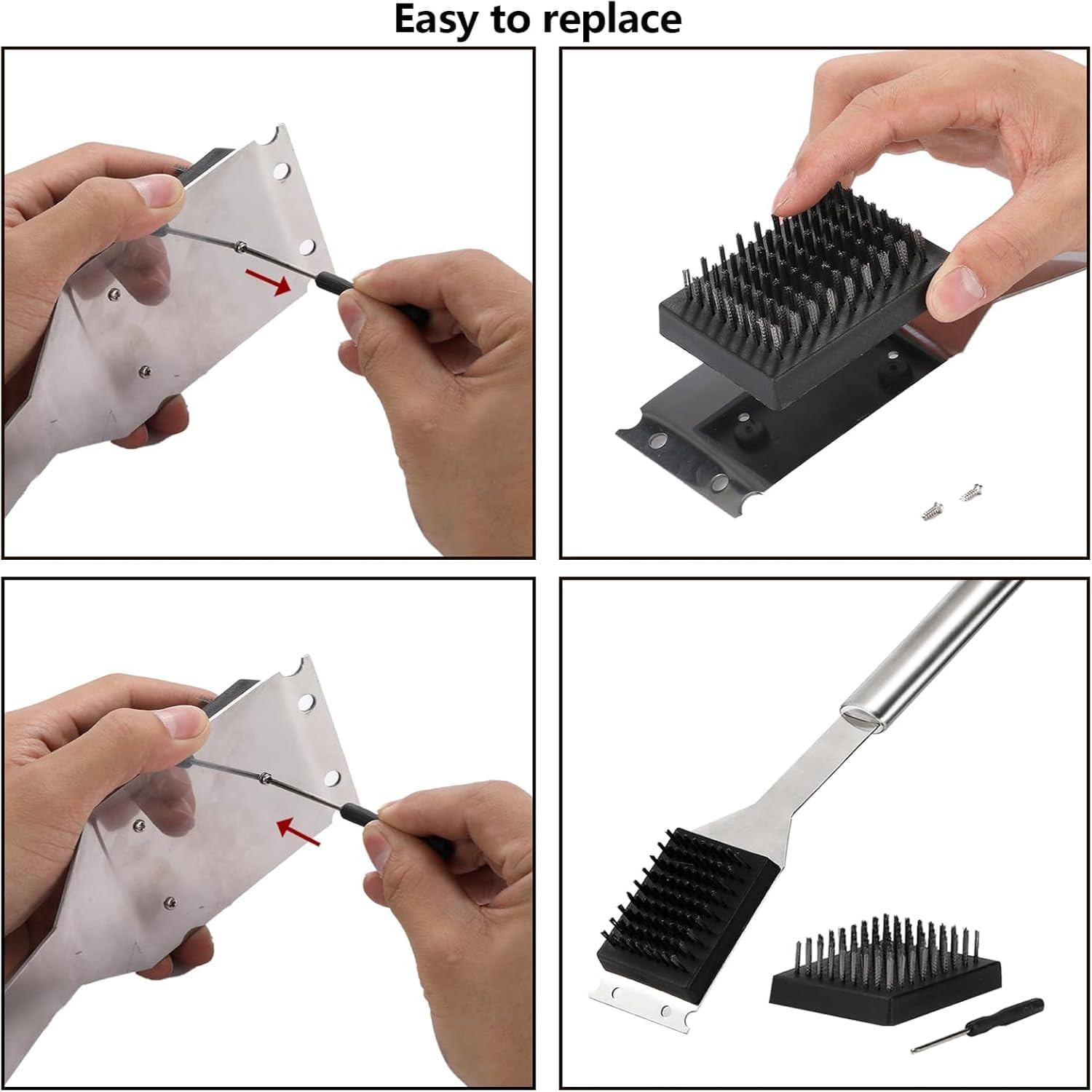 Hysgscwd 2 Pcs Grill Brush and Scraper, 16.5 in and 14 in Grill Cleaning Brush BBQ Accessories, 304 Stainless Steel Wire BBQ Grill Brush for Outdoor Grill, Safe Barbecue Cleaner Brush with Extended image number 1