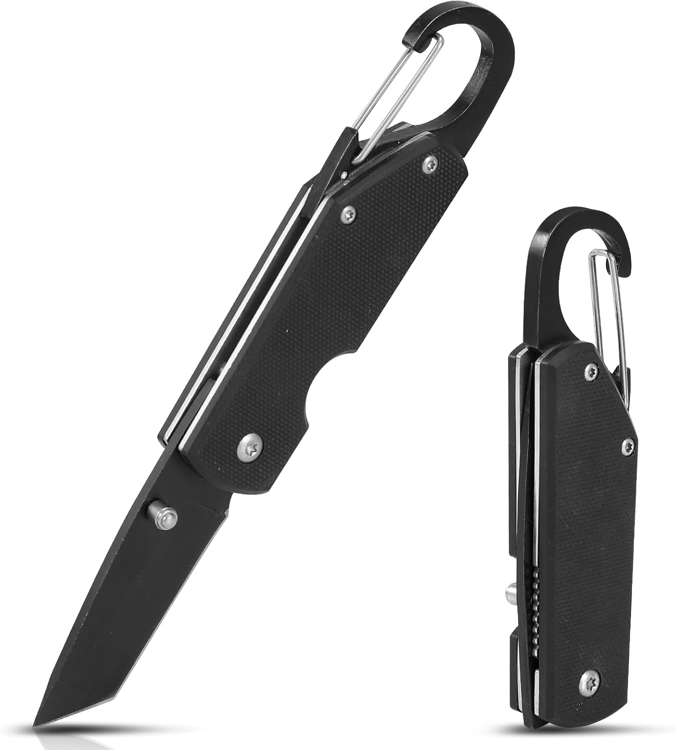 EDC Pocket Knife G10 Handle 5.7Cm Blade Mini Folding Knife, Sharp Camping Hiking Knife with with Carabiner, Unique Tool for Daily Use and Outdoor
