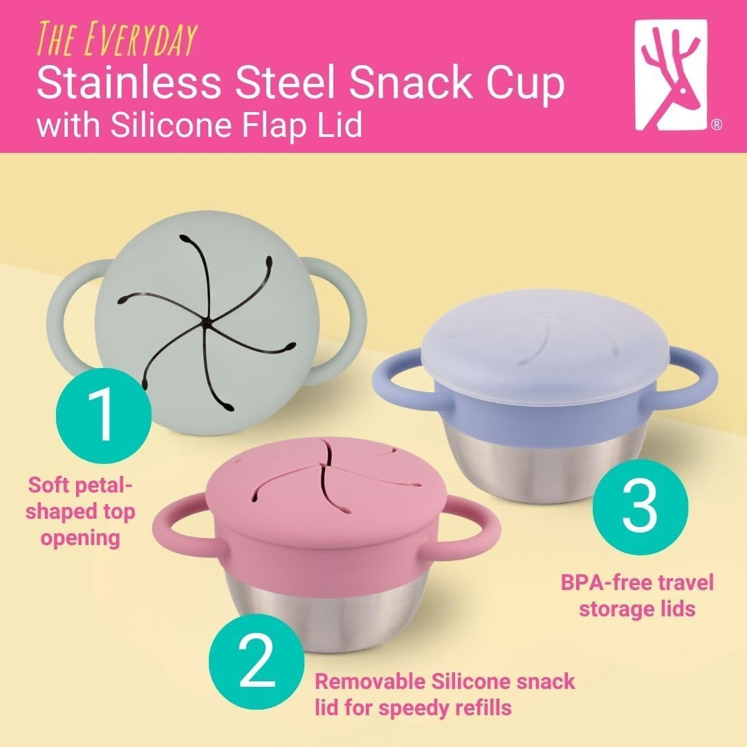 Elk and Friends Stainless Steel Snack Cups | Removable Silicone Food Catcher and Travel Lid | Spill-Proof Snack Containers for Baby, Toddler, Kids | Dishwasher Safe | 2 Pack image number 5
