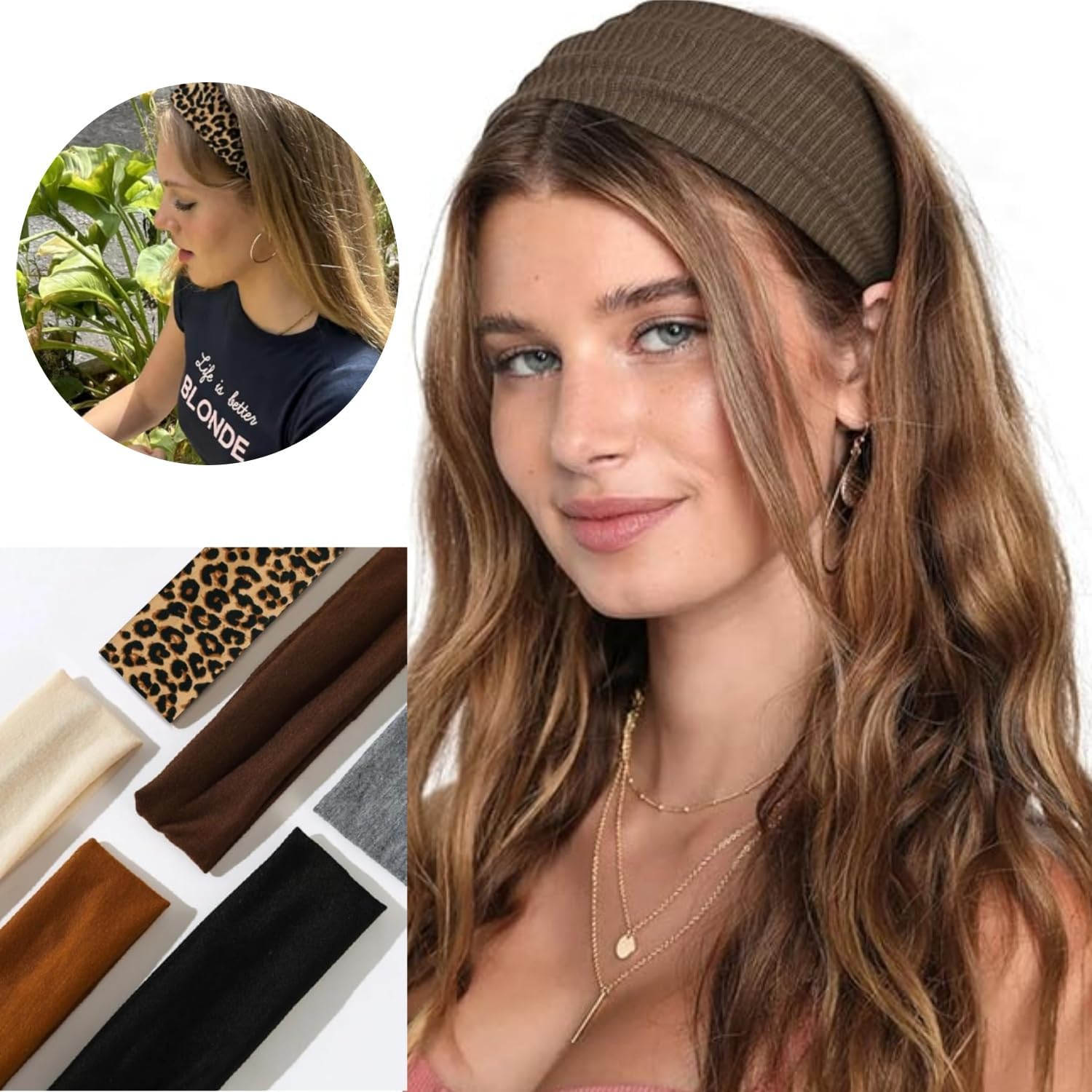 Shoyisenka 7 Pack Non-Slip Headbands for Women Soft Cotton Workout&Yoga Headbands, Sweat-Wicking Hair Bands for Running, Sport (Trendy & Elastic) image number 3