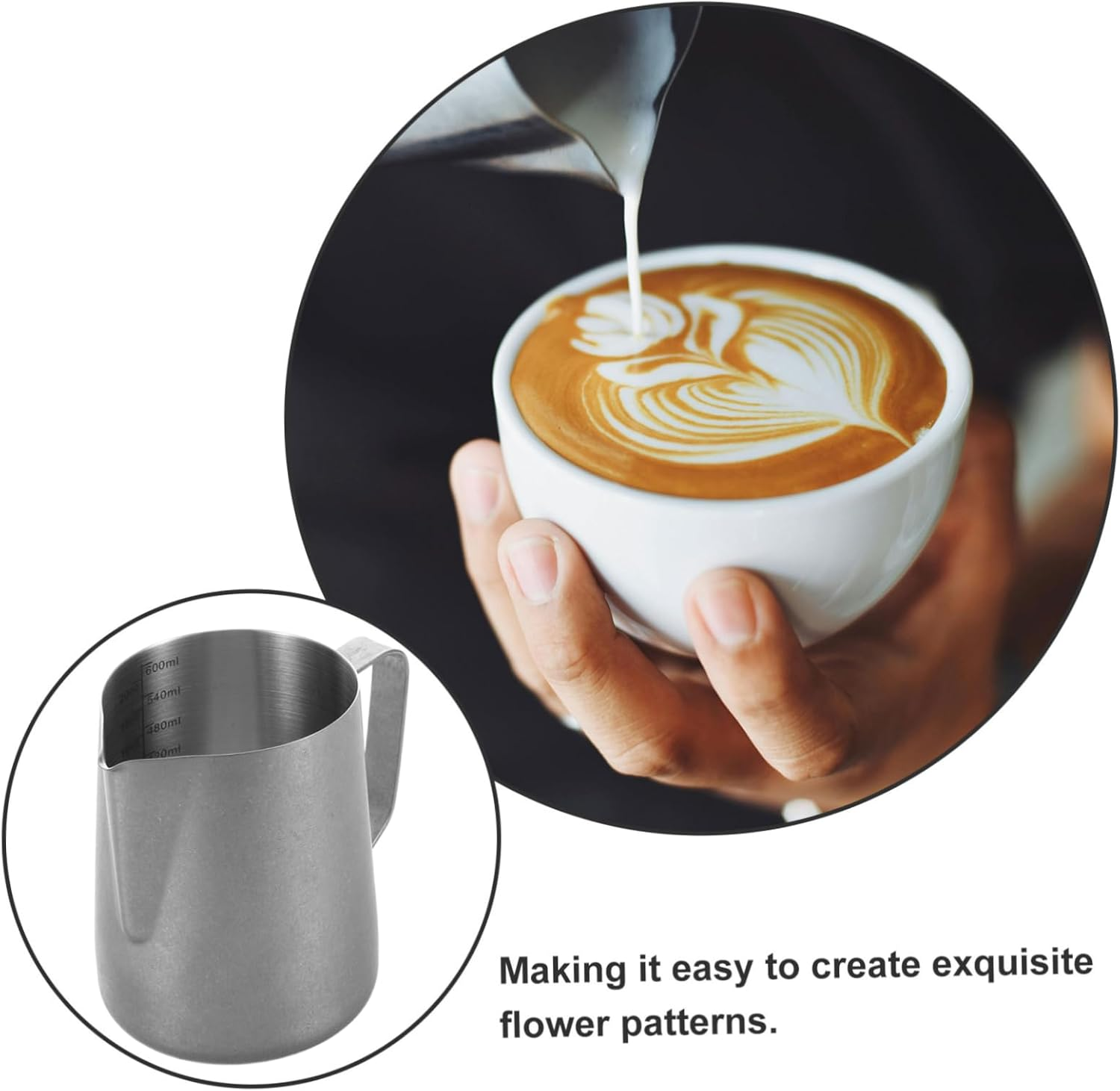 PHENOFICE Stainless Steel Milk Frothing Pitcher Retro Design Coffee Frother Cup for Espresso Latte Art and Milk Tea Precision Pouring with Vintage Charm and Ample Capacity image number 2