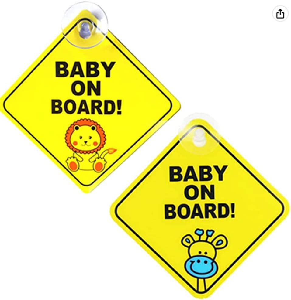 2Pcs Baby on Board Car Stickers，5"X5" Safety Signs Baby Safety Warning Decal，Baby on Board Warning Signs with Suction Cups，Bright Yellow for Reusable Baby Car Sticker image number 5
