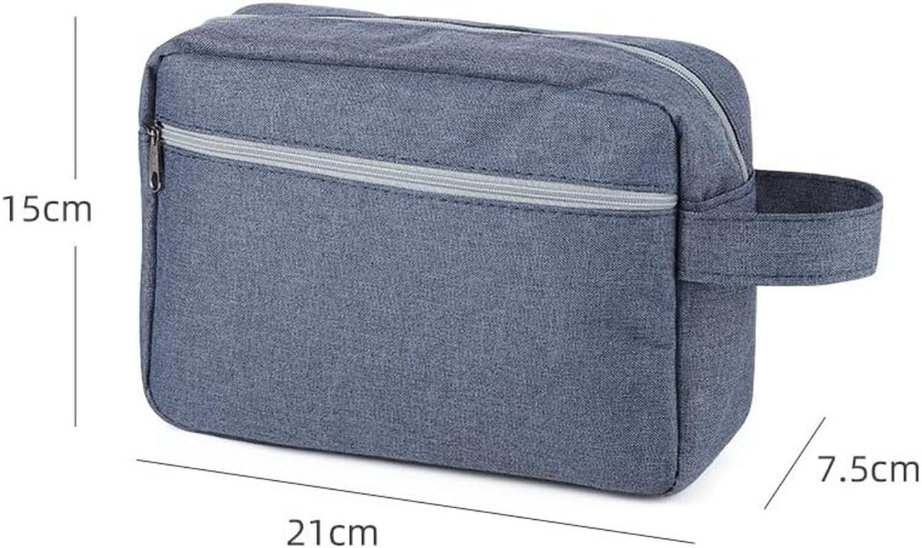 Travel Toiletry Bag, Grey Canvas with Zip Compartments, Side Handle