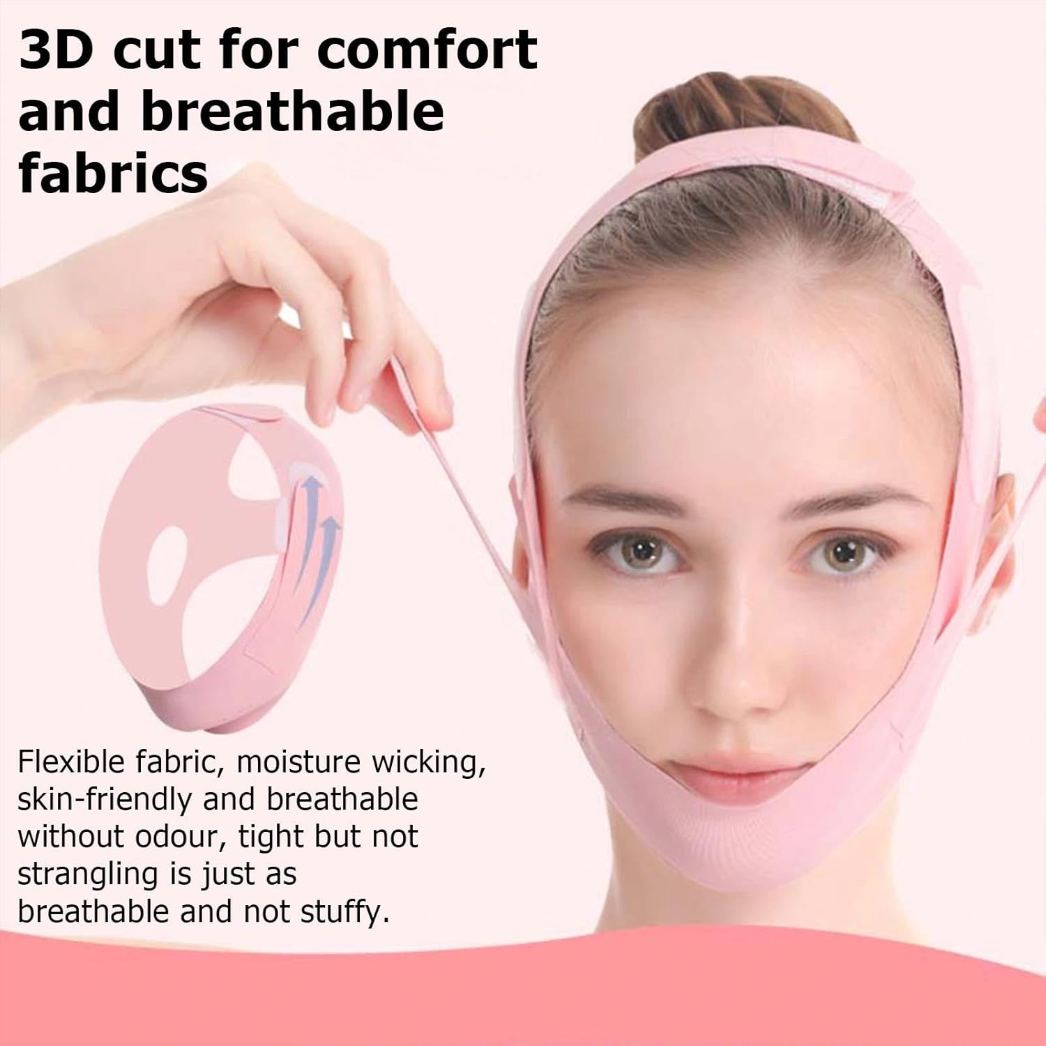 V Line Lifting Mask, V Shaped Face Mask, V Shaped Contouring Face Mask, Reusable Chin Strap for Sleeping, Face Toning Belts, Double Chin and Sagging Shape and Tighten Face, Jaw Exerciser (Pink)