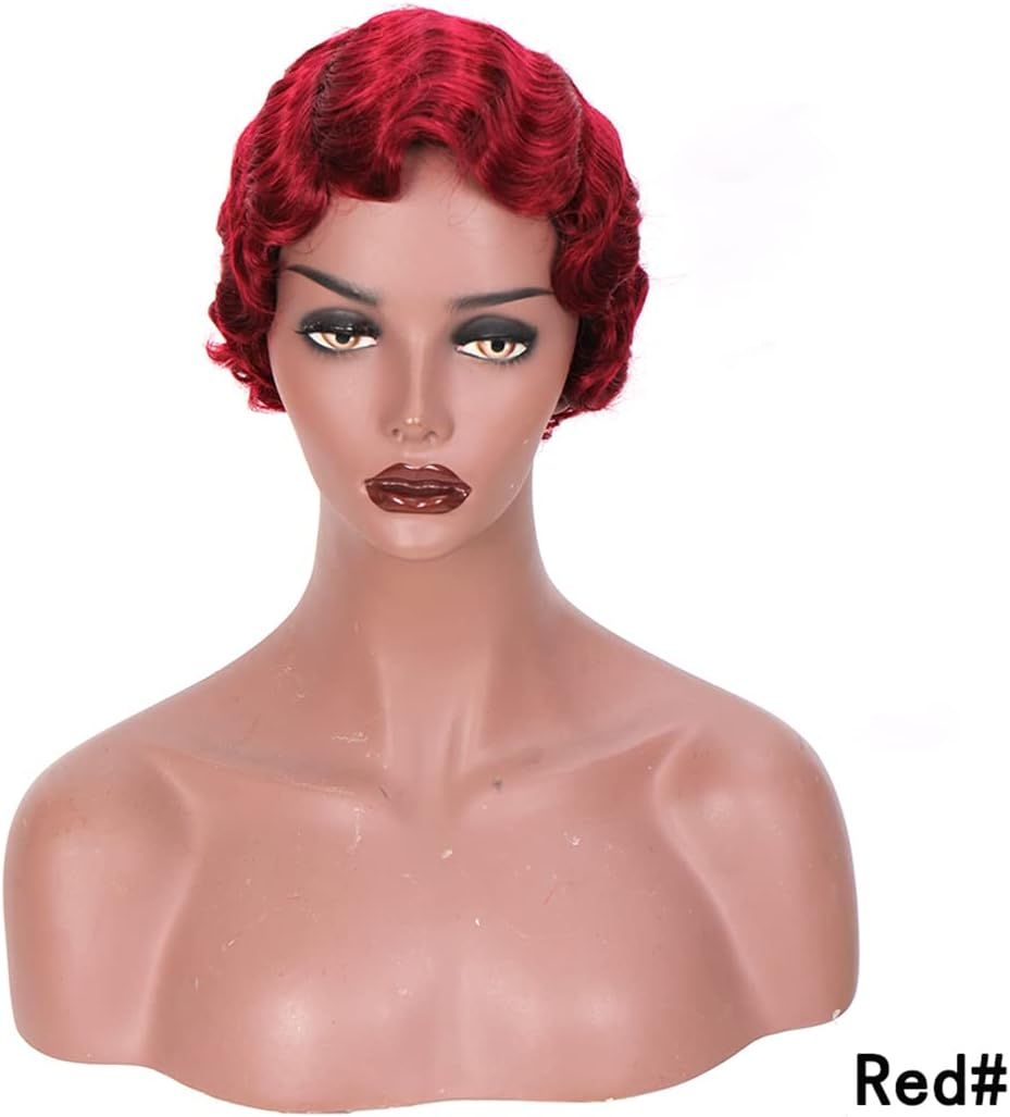 Short Finger Wave Wig Cosplay Hair 6Inches Vintage Synthetic Wigs for Women Black Purple 613 Heat Hair 2801-2-Orange 6Inches image number 2