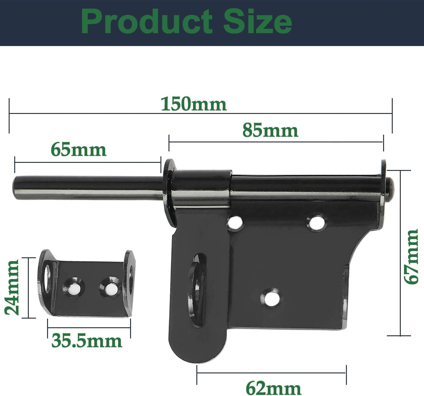 Ziyuya Gate Latch Bolt Lock Padlock Slide Gate Locks Barrel Bolts Door Lock Hardware for Shed Wooden Fences Barn Yard Doors Outdoor Latch 6 Inch (Black) - Black image number 6